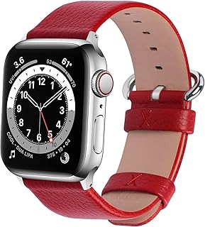 Fullmosa Leather Band Compatible with Apple Watch 41mm 45mm 40mm 44mm 38mm 42mm Women Band Strap with Silver Buckle for iWatch SE/8/7/6/5/4/3/2/1/SE2, 41mm 40mm 38mm Red