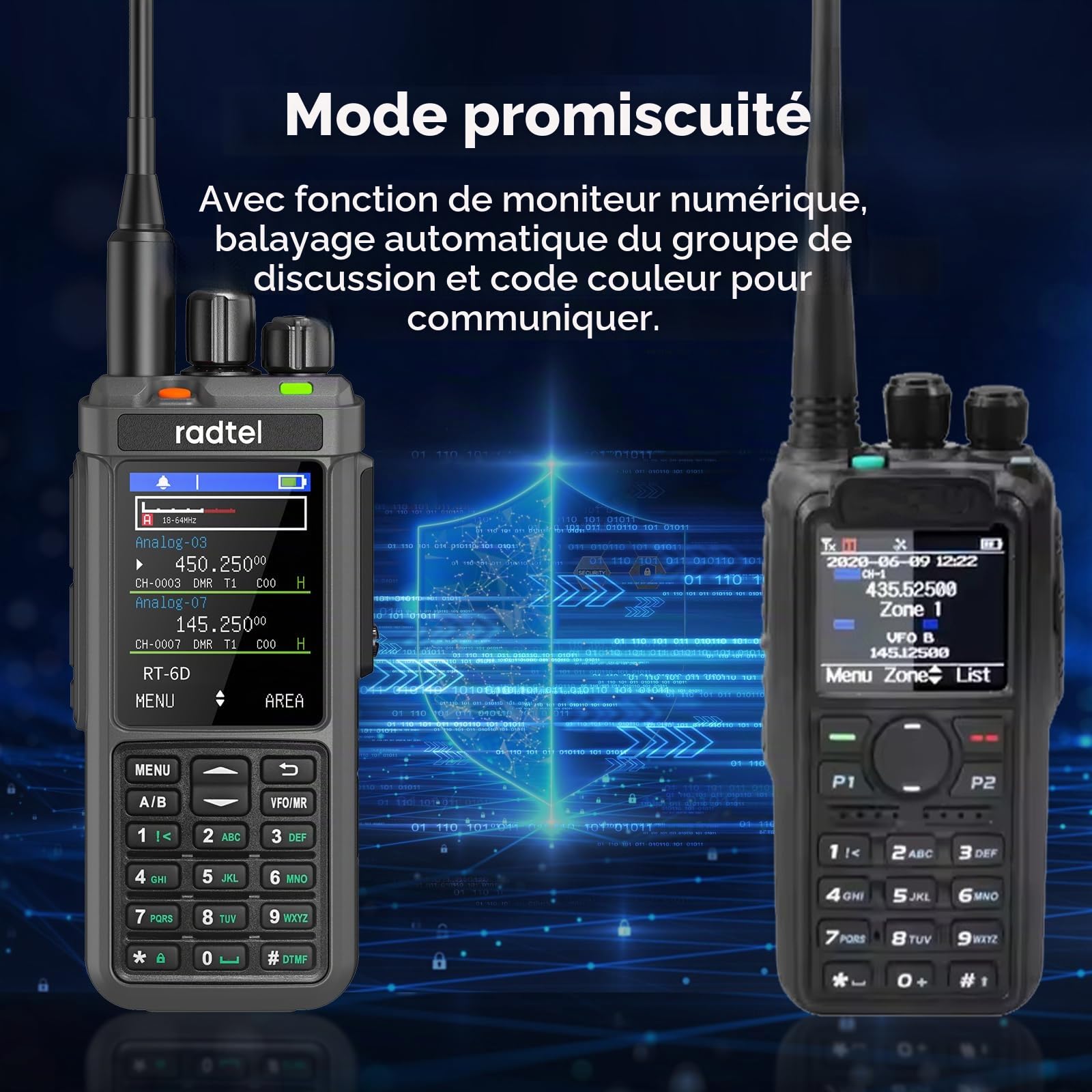 Radio DMR Radtel RT-6D, 500 000 Contacts, Talkie-walkie Double Bande, Double créneau horaire, Radio bidirectionnelle, Niveaux 1 et 2, Radio Amateur, 1 024 canaux