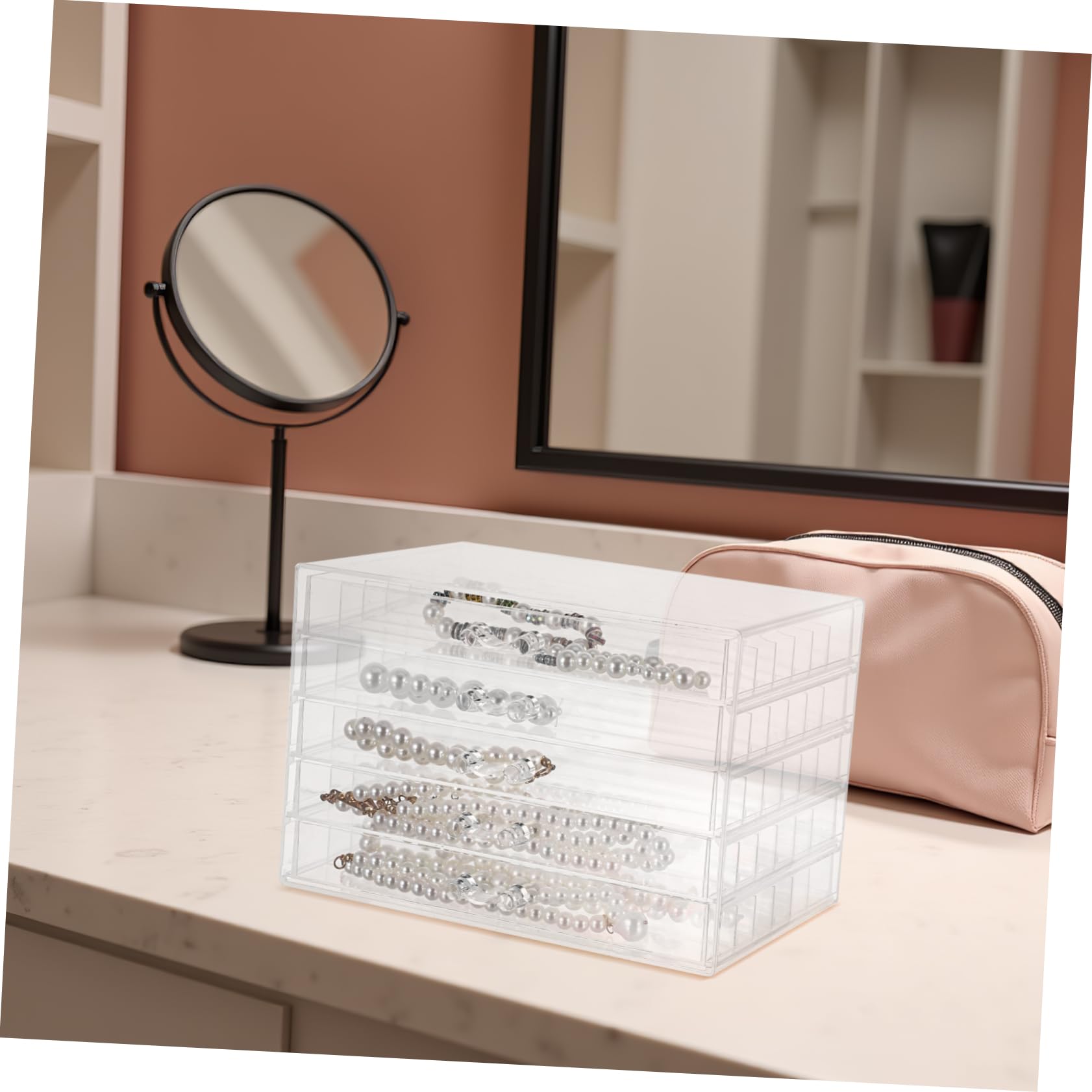 Scatola Porta Gioielli 5 Cassetti Trasparenti, Plastico | Organizzatore Compatto Scomparti Indipendenti, Design Trasparente, per Donne e Ragazze