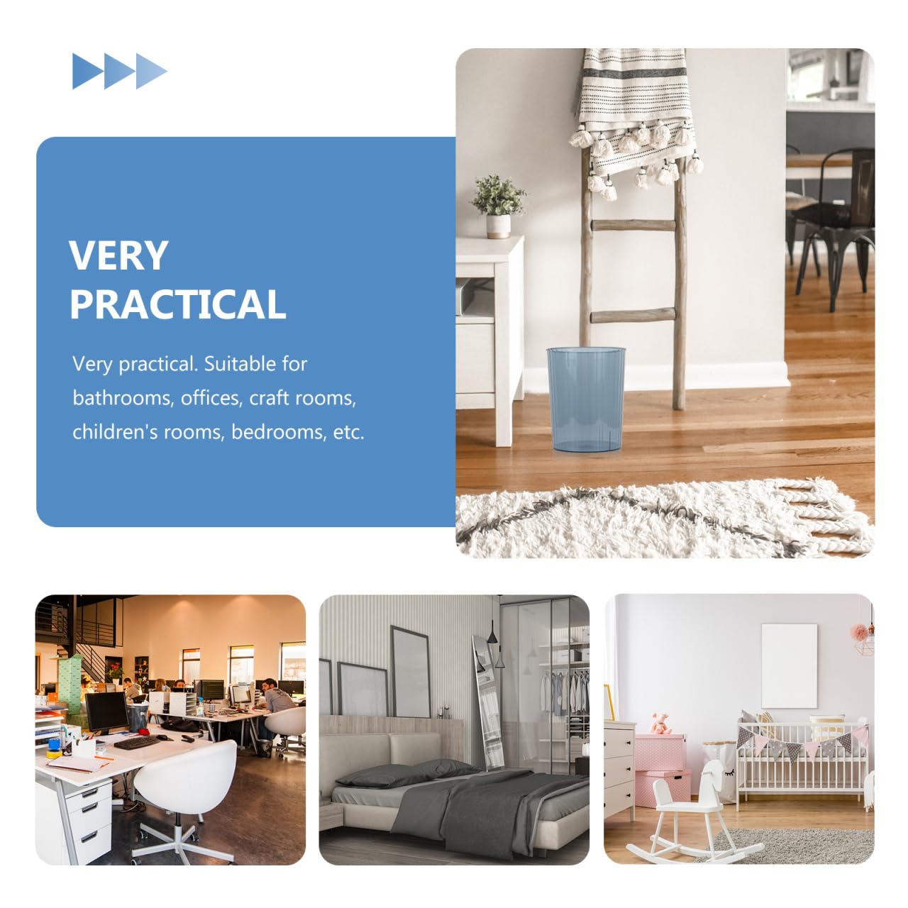 Zerodeko Small Trash Can – Clear Plastic Waste Basket for Bathroom, Bedroom, Office & Desk – Compact Decorative Bin for Home Organization (Blue)