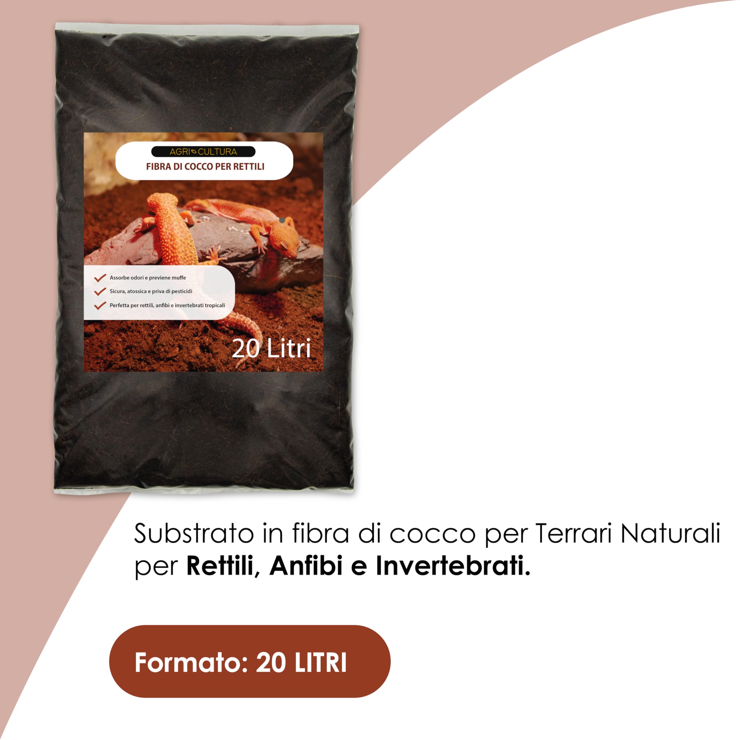 AGRI-CULTURA ® | Fibra di Cocco per Rettili 【20 Litri】 | Substrato Naturale Ideale per Terrario per Tartarughe di Terra, Rettili, Anfibi, Invertebrati | Alta capacità Assorbente.