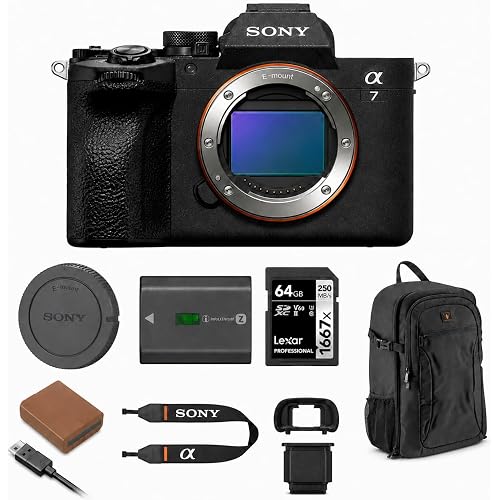 Sony Alpha a7 V Mirrorless Camera, 33MP Partially-Stacked Exmor RS Sensor, BIONZ XR2 Processor, AI Autofocus, 4K 60p 10-Bit Video, Bundle with 64GB SD, Backpack, Extra Battery, Sony 1-Year Warranty