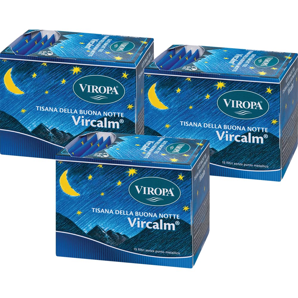VIROPA VirCalm, 3 Confezioni - Tisana con Miscela di Erbe Selezionate, Per Tutte le Età, Favorisce il Sonno ed il Rilassamento - 15 Filtri Senza Punti Metallici