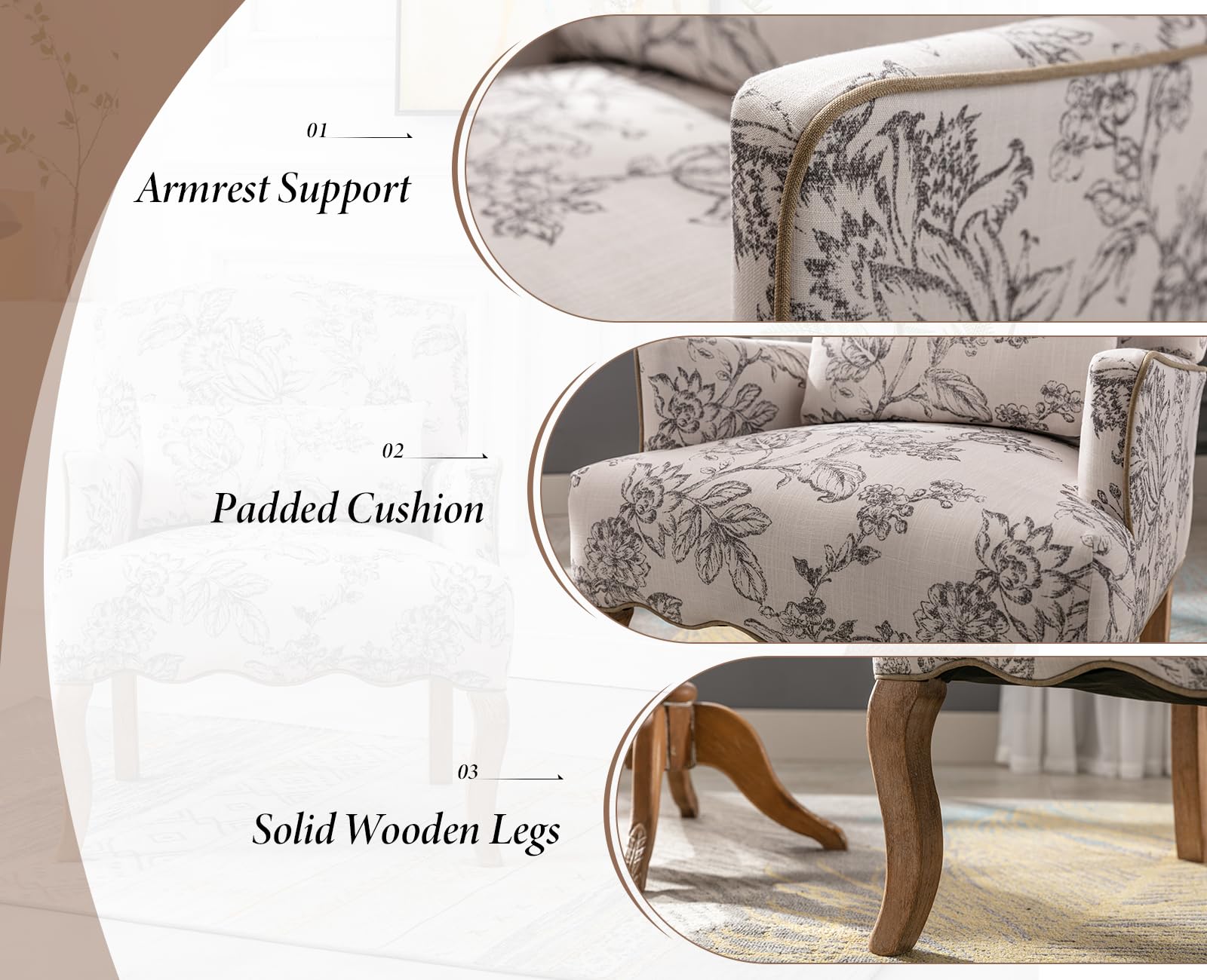 chairus Poltrona Sedia Imbottita Stampa Divano Singolo con Cuscino Lombare Sedia Lounge per Soggiorno Balcone (Beige)