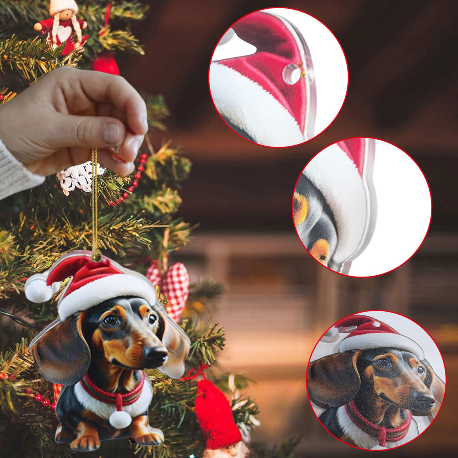 Décoration De Noël Teckel - 8 Pièces Ornements À Suspendre Pour Chien, Pendentif D'Arbre, Pendentif 2D Pour Rétroviseur De Voiture