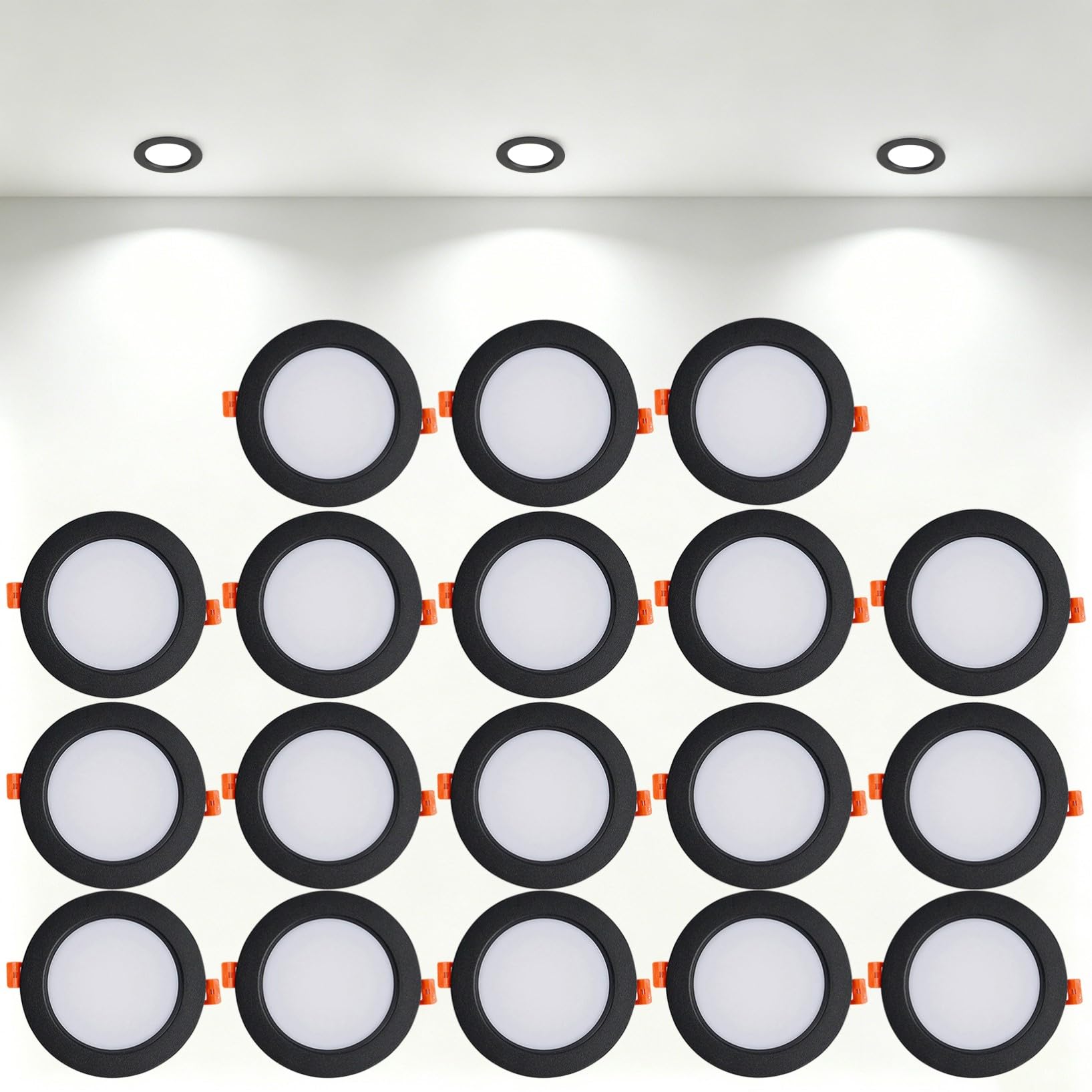 VOGHMOLD 12W Ultra Slim LED Downlight Recessed Ceiling Light 4 inch, 6000K Spot Lights Black Aluminum Trim, Cut Φ110-130mm, AC110-240V Panel Lighting for Office Hallway Closet, 18 Pack