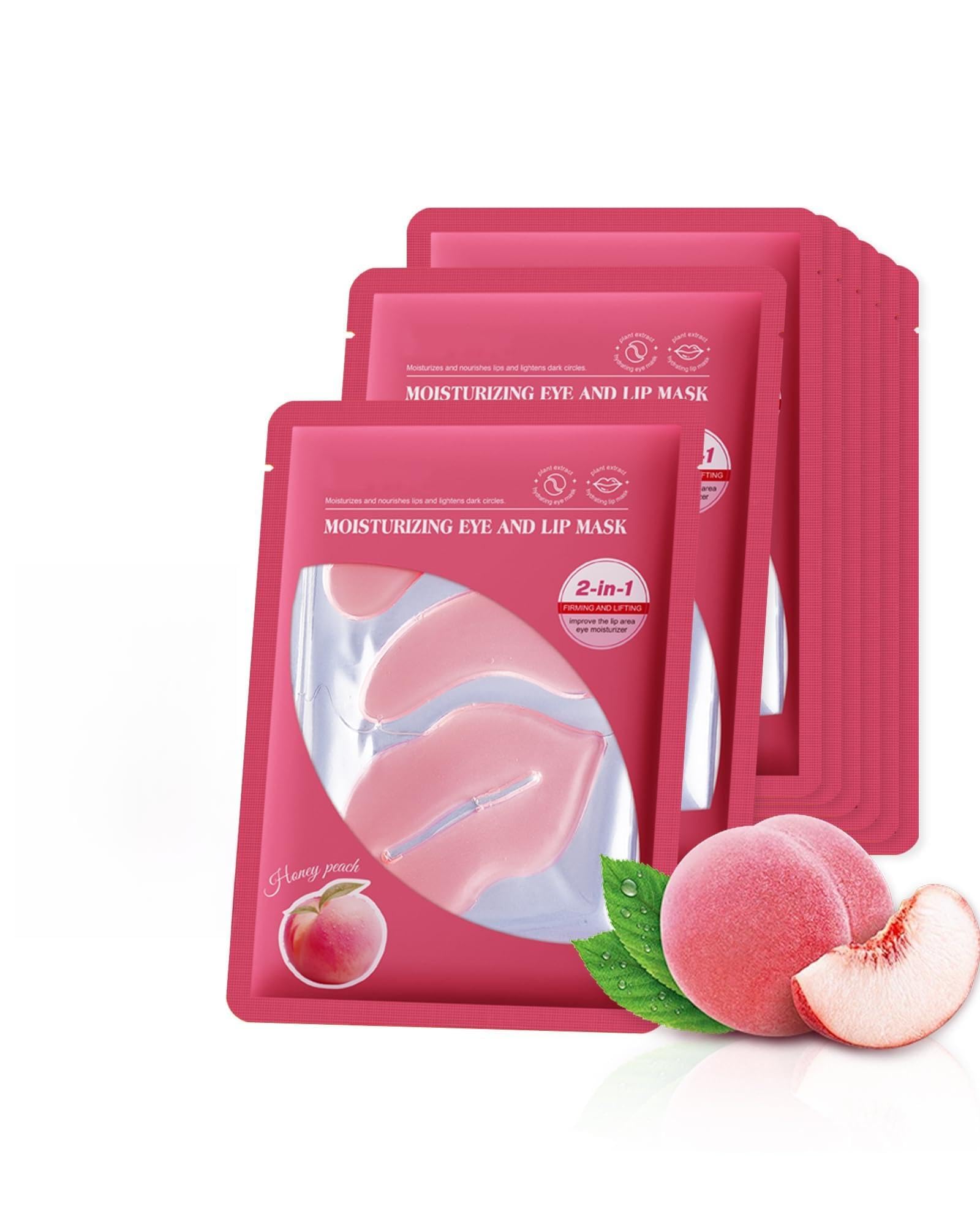 Lot de 8 Masques Yeux et Lèvres au Collagène, Cristal Pêche Patchs Améliorer les Cernes et Poches, Rides et Rides Fines, Masque Lèvres Hydratant, Kit Complet Soins Cadeau Femme Beaute - Set A