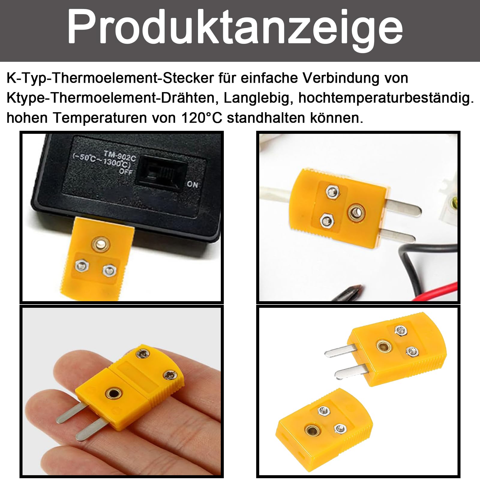 4er-Set K-Typ Thermoelement-Steckverbinder – Orange, Hitzebeständig Bis 120°C, Für Sensor & Fühler 4er-Set K-Typ Thermoelement-Steckverbinder – Orange, Hitzebeständig Bis 120°C, Für Sensor & Fühler