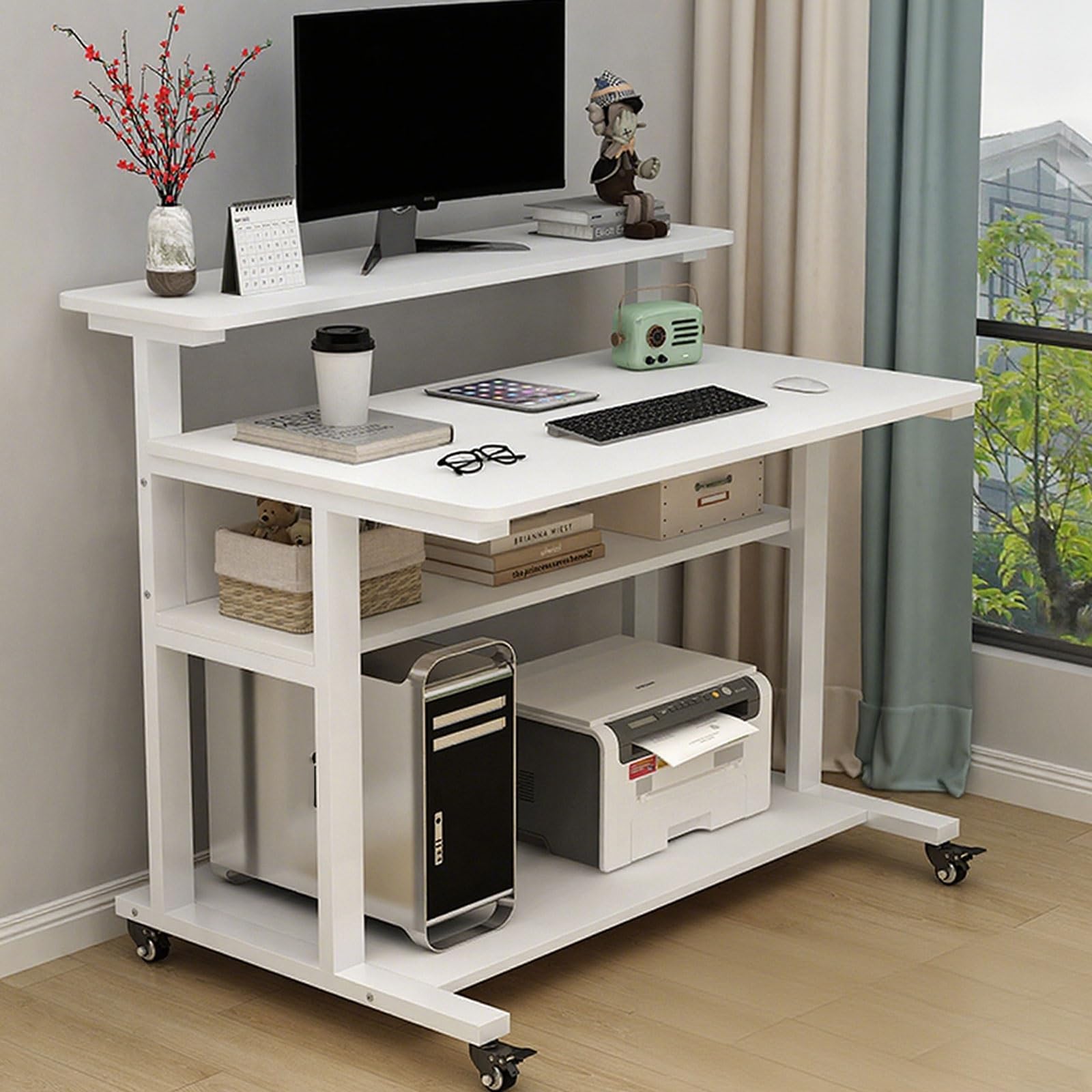 Stylowe mobilne biurko komputerowe z miejscem do przechowywania, domowe biuro, stół do gier, nowoczesny, minimalistyczny design, idealne do biura, gabinetu, salonu (A2 61 cm dł. x 58 cm szer.)