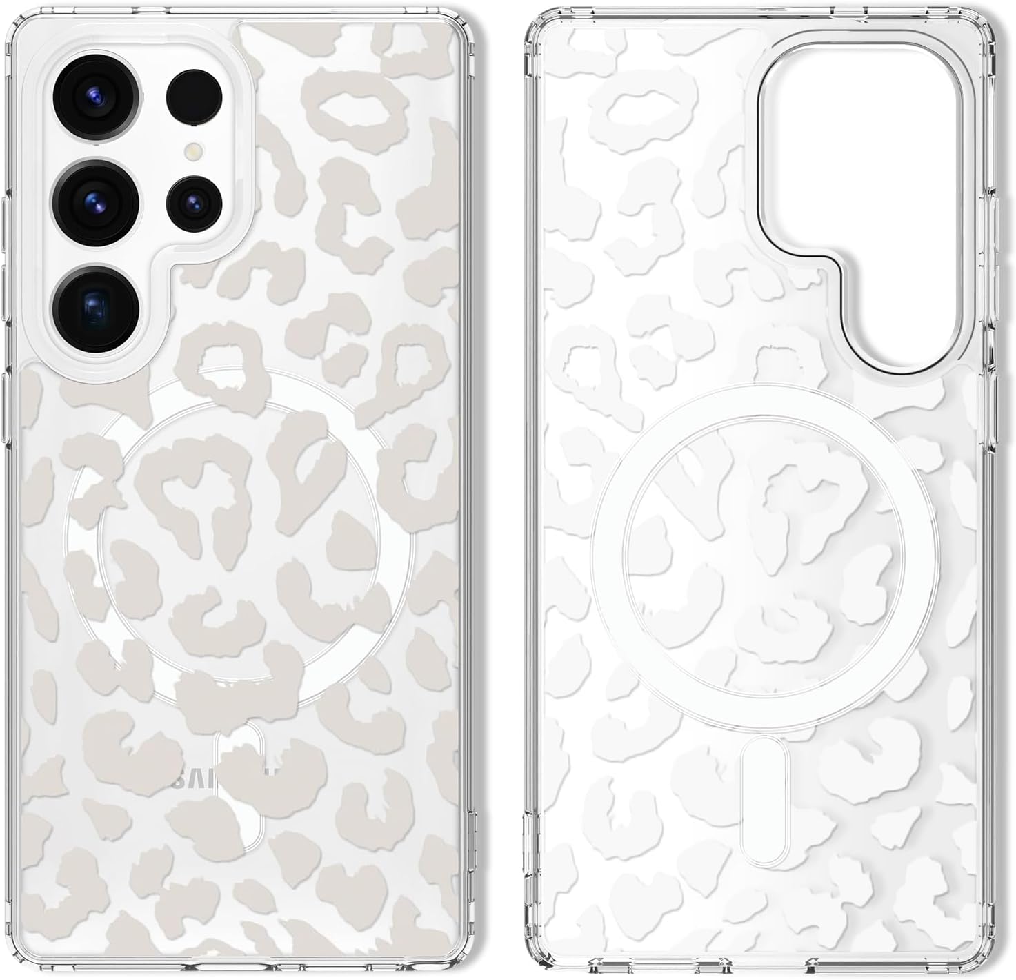 AIGOMARA Magnetic for Samsung Galaxy S25 Ultra Case [Compatible with MagSafe] [with Camera and Screen Protector] Grey Leopard Pattern Clear Slim Phone Cover for Women Men - Image 2