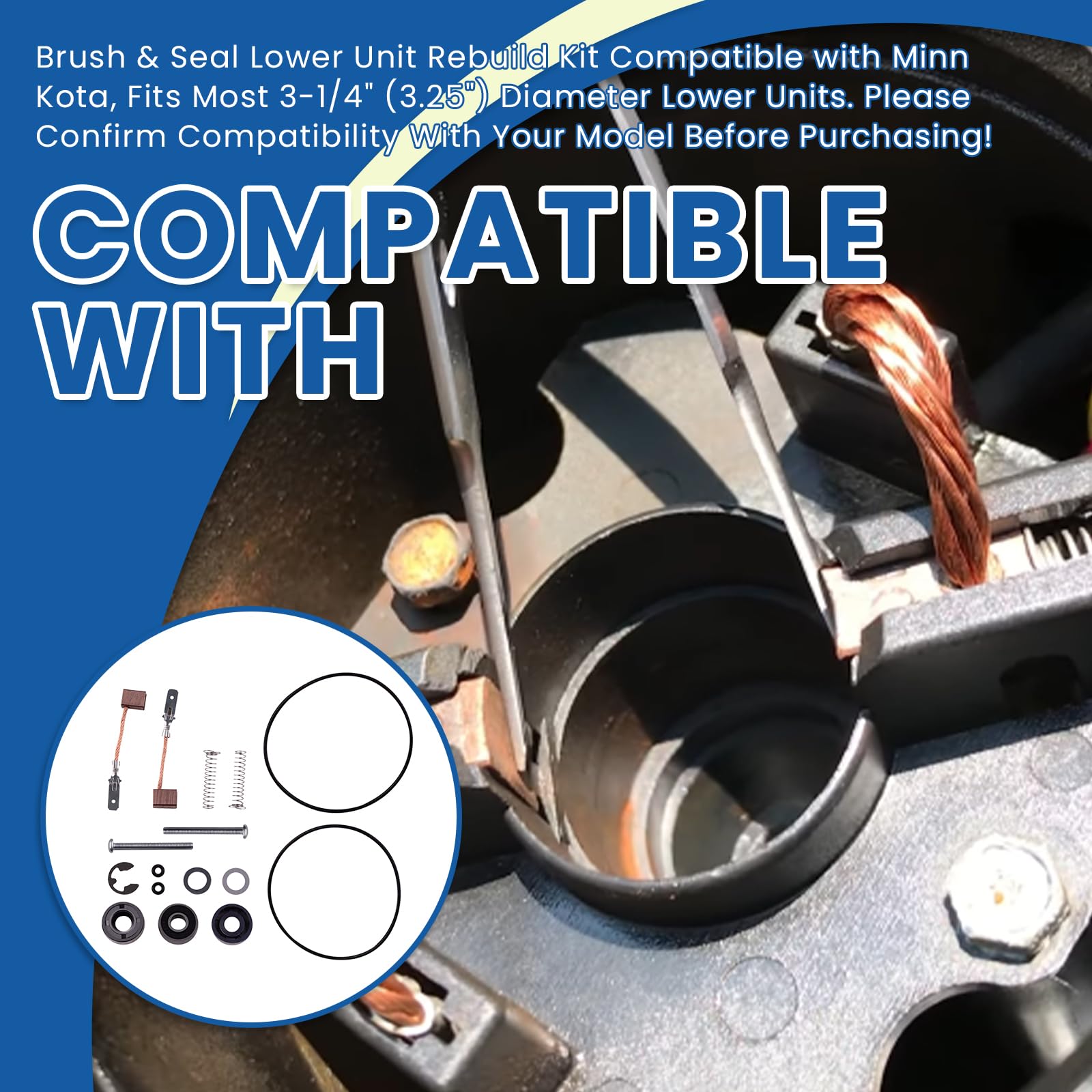8,3 cm Bürste und Dichtung Untereinheit Rebuild Kit kompatibel mit Minn Kota, passend für die meisten unteren Einheiten mit 8,3 cm Durchmesser (8,3 cm Durchmesser – 12 Volt)