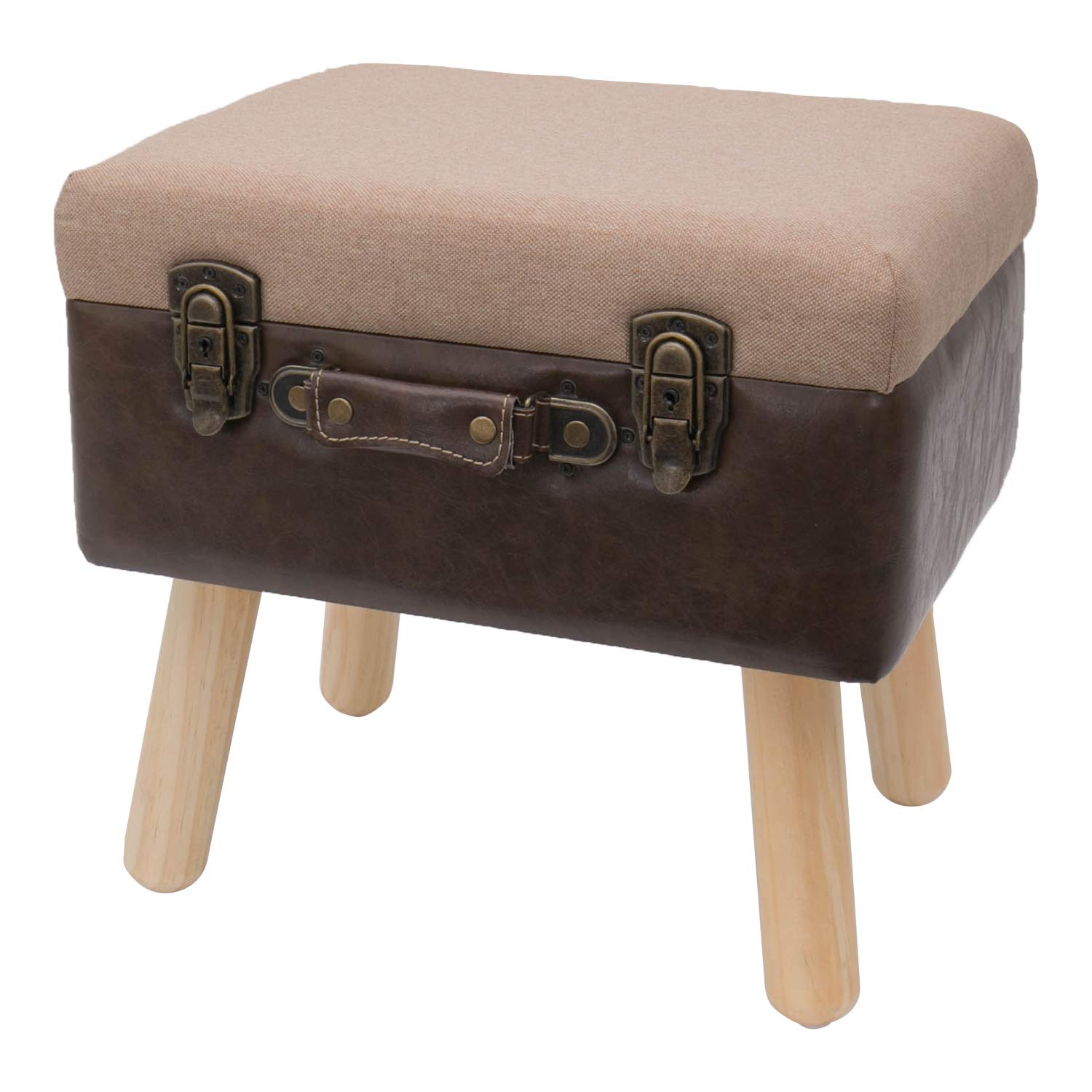 HMF Tabouret vintage avec espace de rangement en bois - 40 x 32 x 39 cm - Marron - Classique