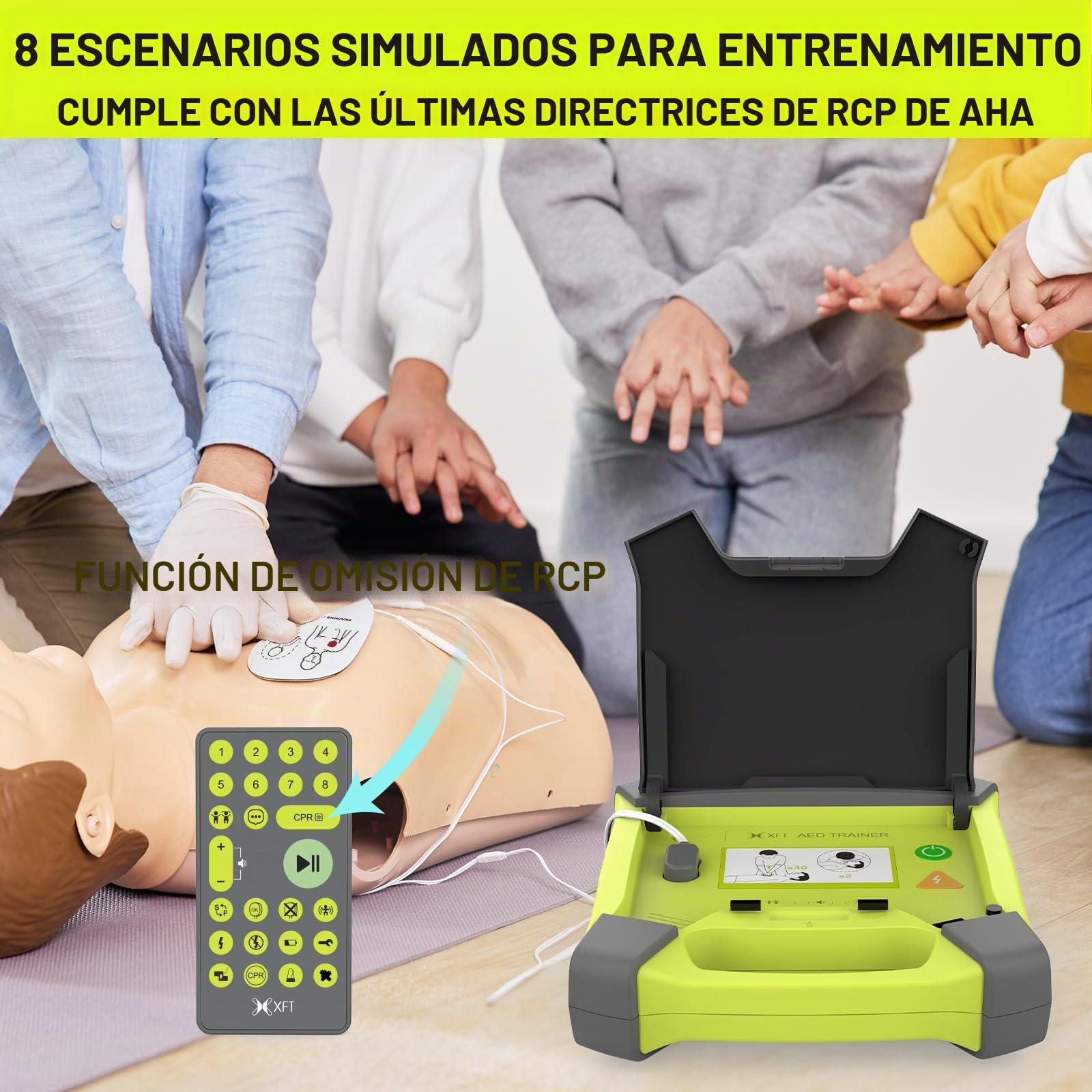 AED Trainer, Desfibrilador Entrenamiento Voz en Español, Italiano, Alemán, Francés, Mando a Distancia, Entrenamiento DESA con 8 Escenarios, Products de Formación Desfibrilador (XFT 120GA)