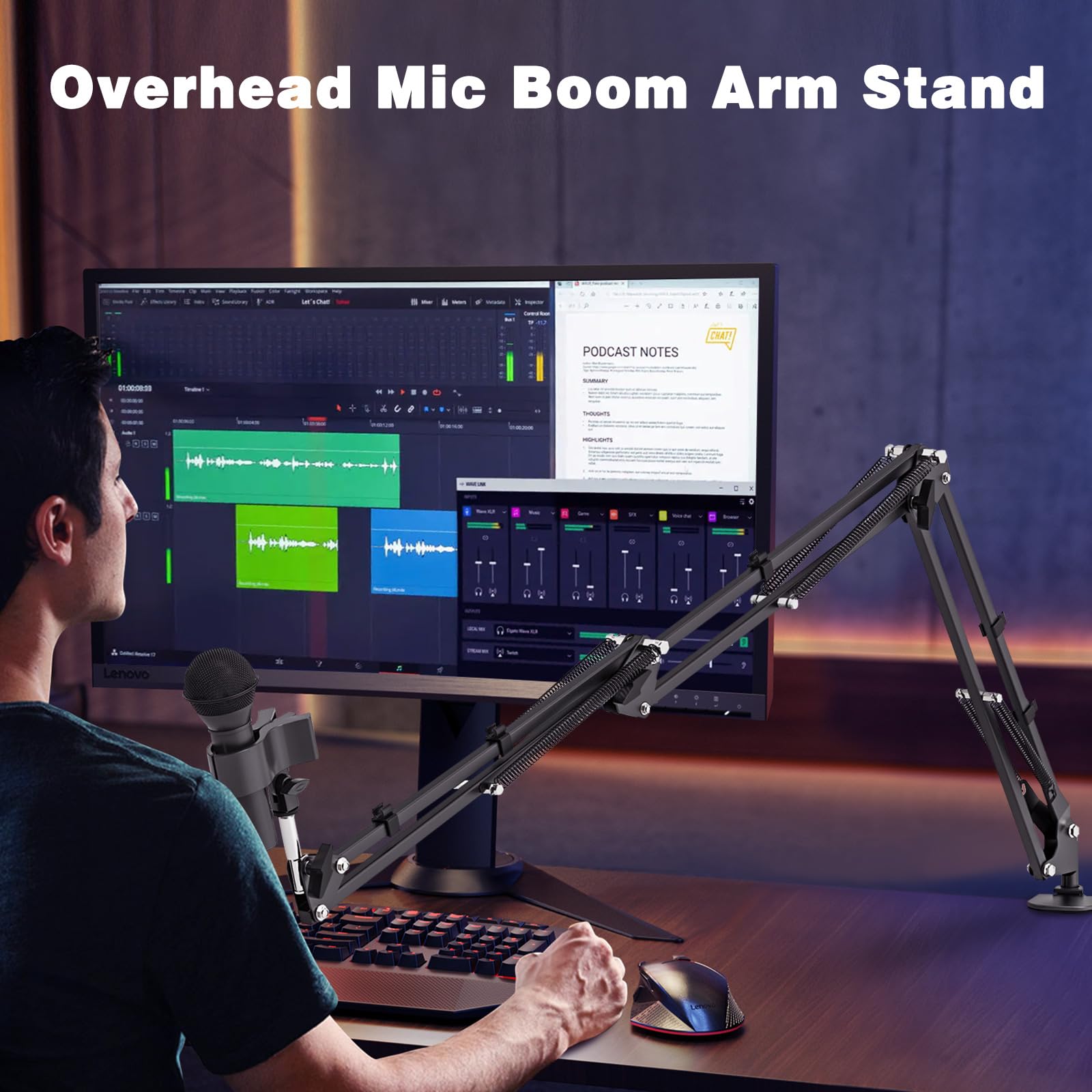 Jubor Table Microphone Arm Stand, Desk Microphone Boom Arm with 3/8" to 5/8" Screw - Image 2