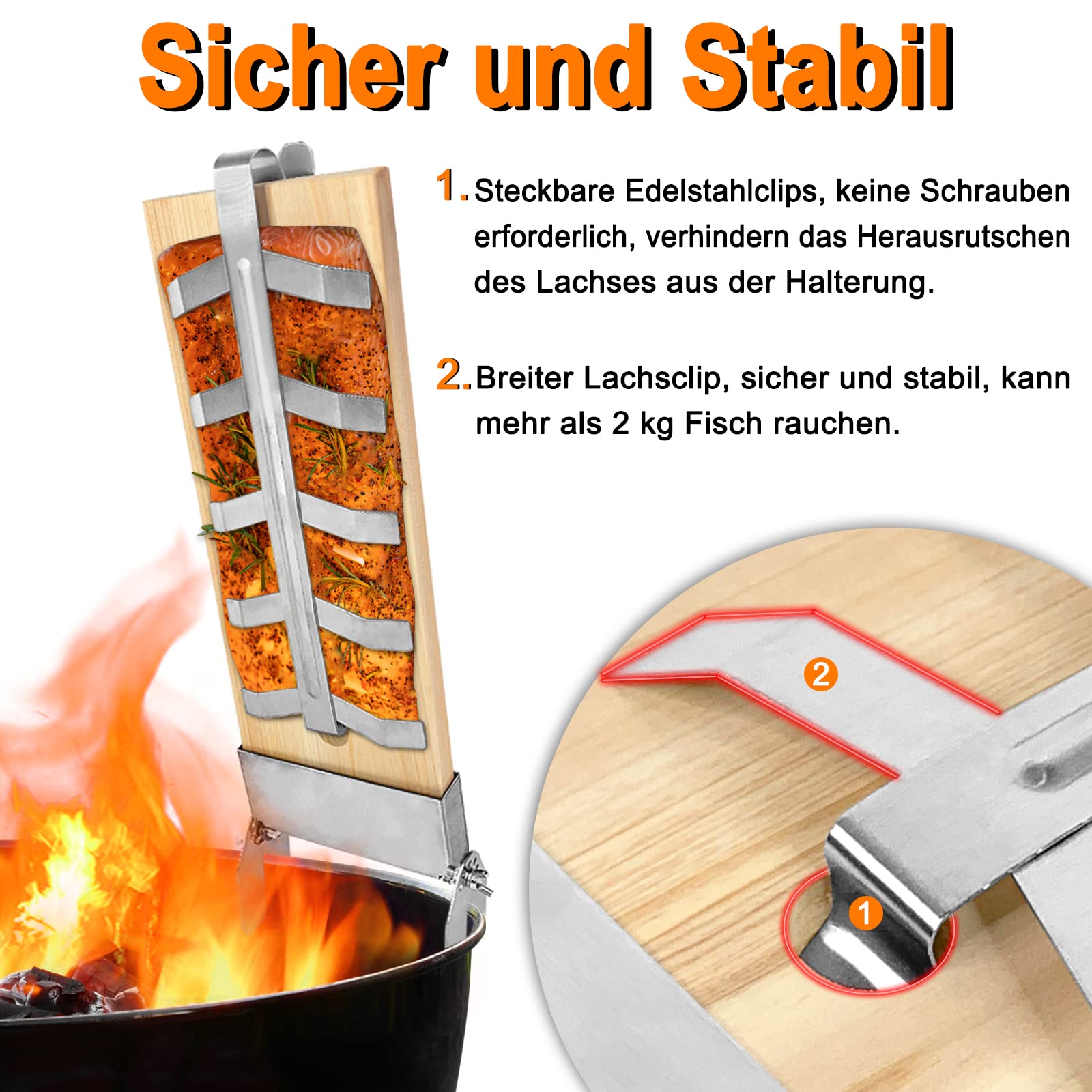 4X Planche à Saumon Flammé en Hêtre avec Support pour Griller Planche en Bois de Cèdre 5 Niveaux réglable pour Brasero, Grill