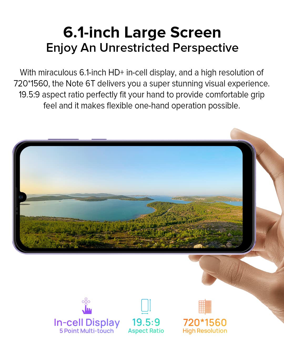 Ulefone Android 12 Teléfono Móvil Libres Note 6T, 3GB+64GB, 8.5mm Ultradelgado Dual SIM 4G, Pantalla HD+ 6.1'', Ranura para 3 Tarjetas, Cámara 13MP + 5MP, Desbloqueo Facial GPS WiFi Negro