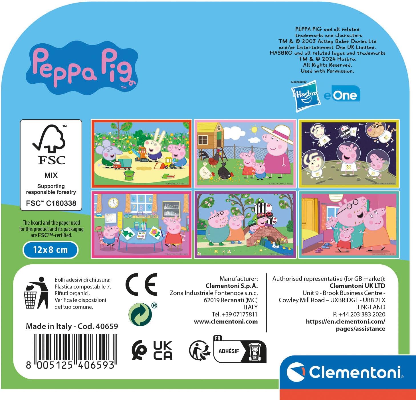 Clementoni Peppa Pig-6 Pieces Children 2 Years, Cartoons, Puzzle Cubes, Made in Italy, Multicoloured, 40659