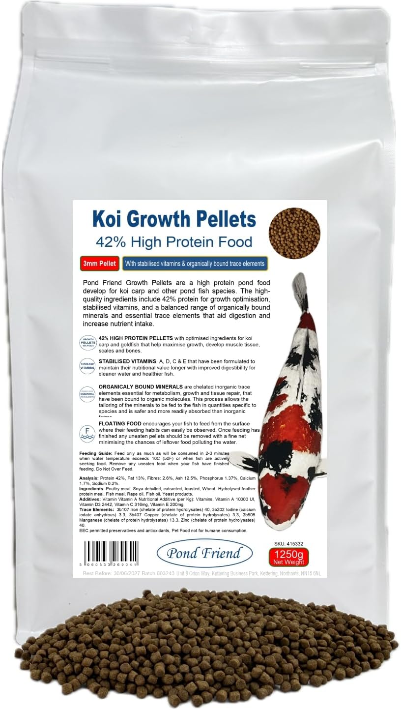 Koi Growth Pellets Floating Pond Fish Food 1250g 3mm Carp & Goldfish High Protien Diet For Fast Growth