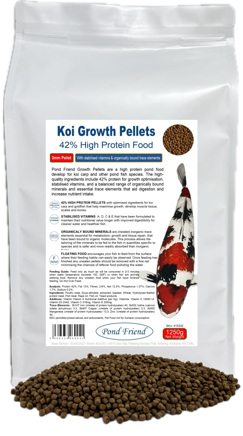 Pond Friend Koi Growth Pellets Floating Pond Fish Food 1250g 3mm Carp & Goldfish High Protien Diet For Fast Growth