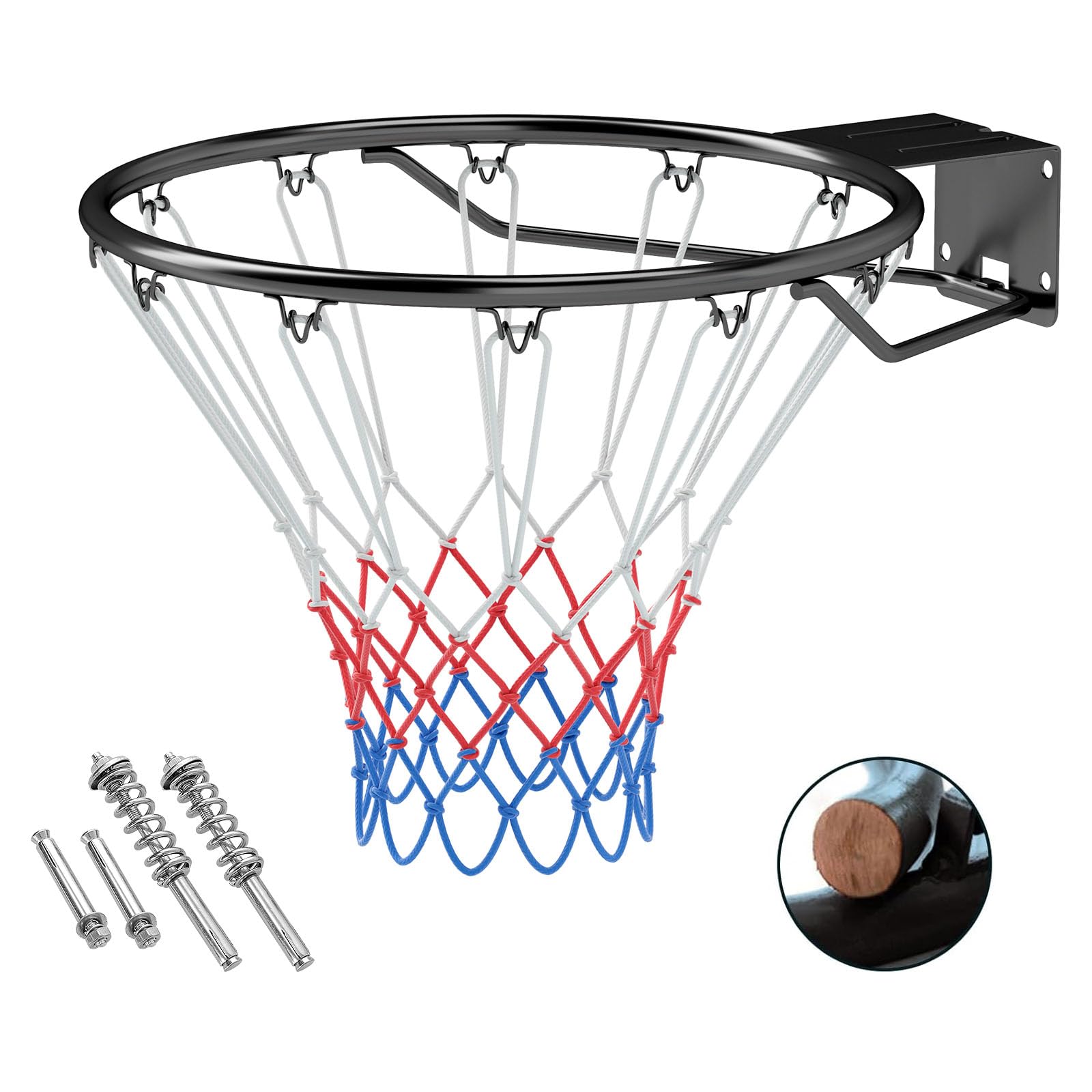 LIFEZEAL Canestro da basket da parete Ø 45 cm, solido anello da basket con supporto a parete e rete, pneumatici da basket in metallo per interni ed esterni