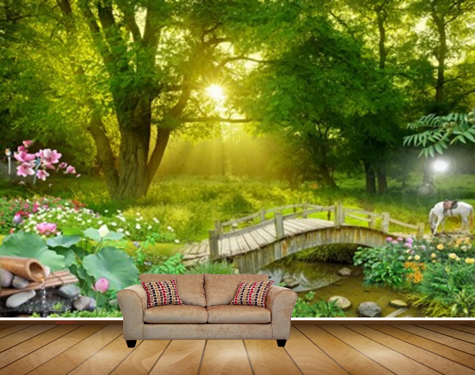 Mystic Walls MWZ2611 Sun Trees Plants Animals Flowers Grass Bridge River Pond Lake Stones Horse HD 3D Wallpaper for Bedroom, Hall[16 ft x 12 ft] / [488 cm x 366 cm] (B0B54TYL6J) Amazon Price History, Amazon Price Tracker