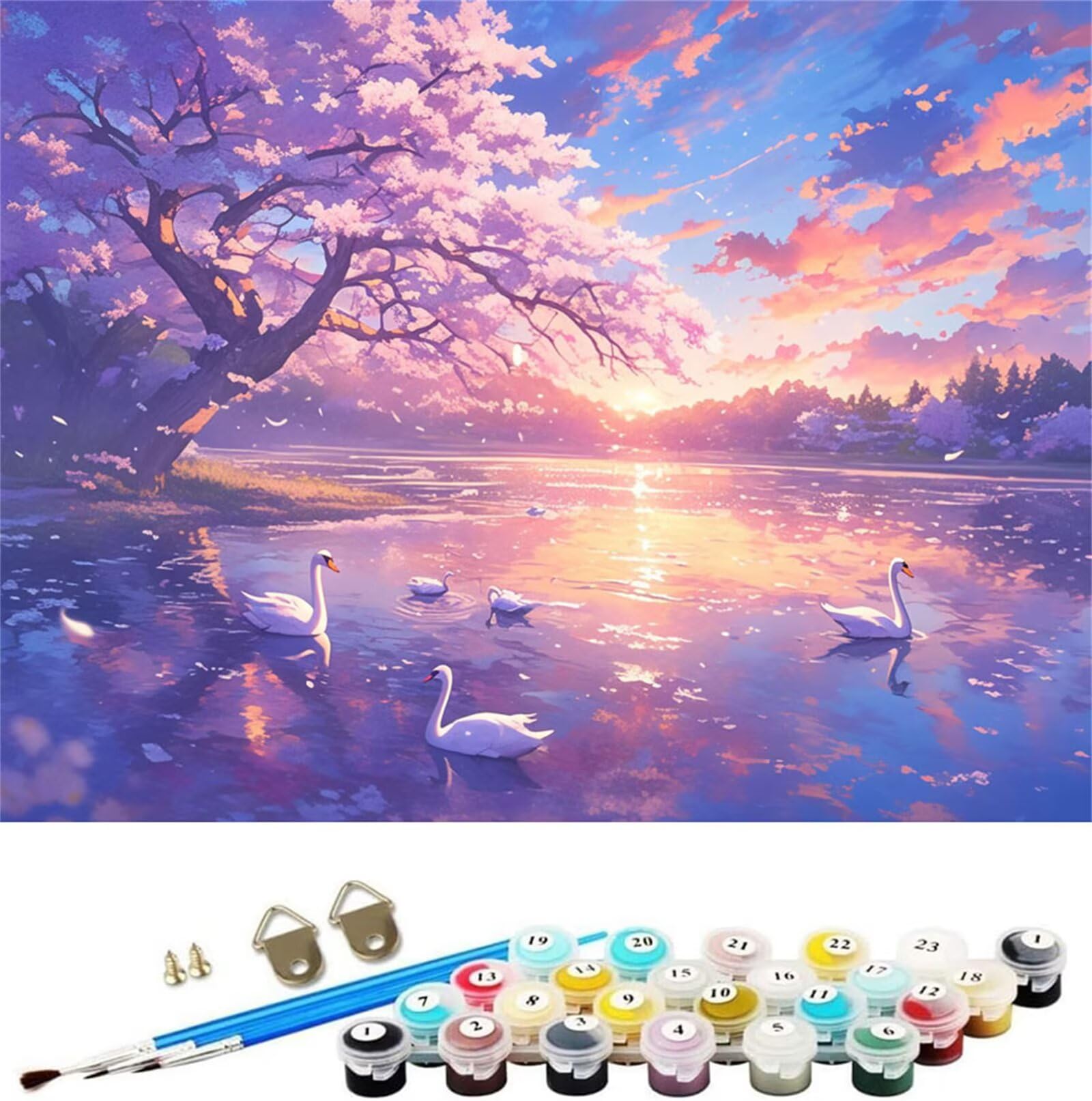 Malen Nach Zahlen Erwachsene Schwan Malen Nach Zahlen Religion Paint by Numbers für Anfänger,DIY Handgemalt Ölgemälde Leinwand Kit mit Pinseln Acrylfarben Bastelset,Home Wand Dekor Gift 60x90cm M-1416