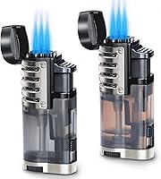 ZOOCURA 2 Pack Triple Jet Flame Torch Lighters Refillable Windproof Butane Lighters Adjustable Visible Tank Christmas Gift