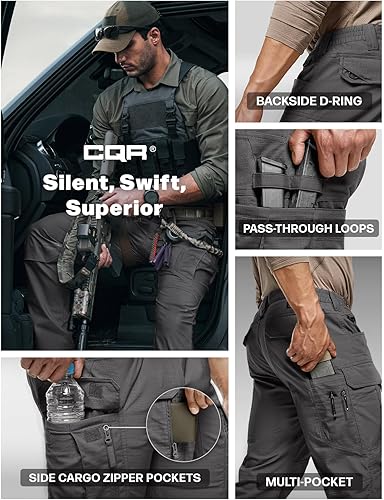 Miniatura 6 de CQR Pantalones tácticos Flex elásticos para hombre resistentes al agua pantalones cargo Ripstop ligeros EDC para senderismo y trabajo