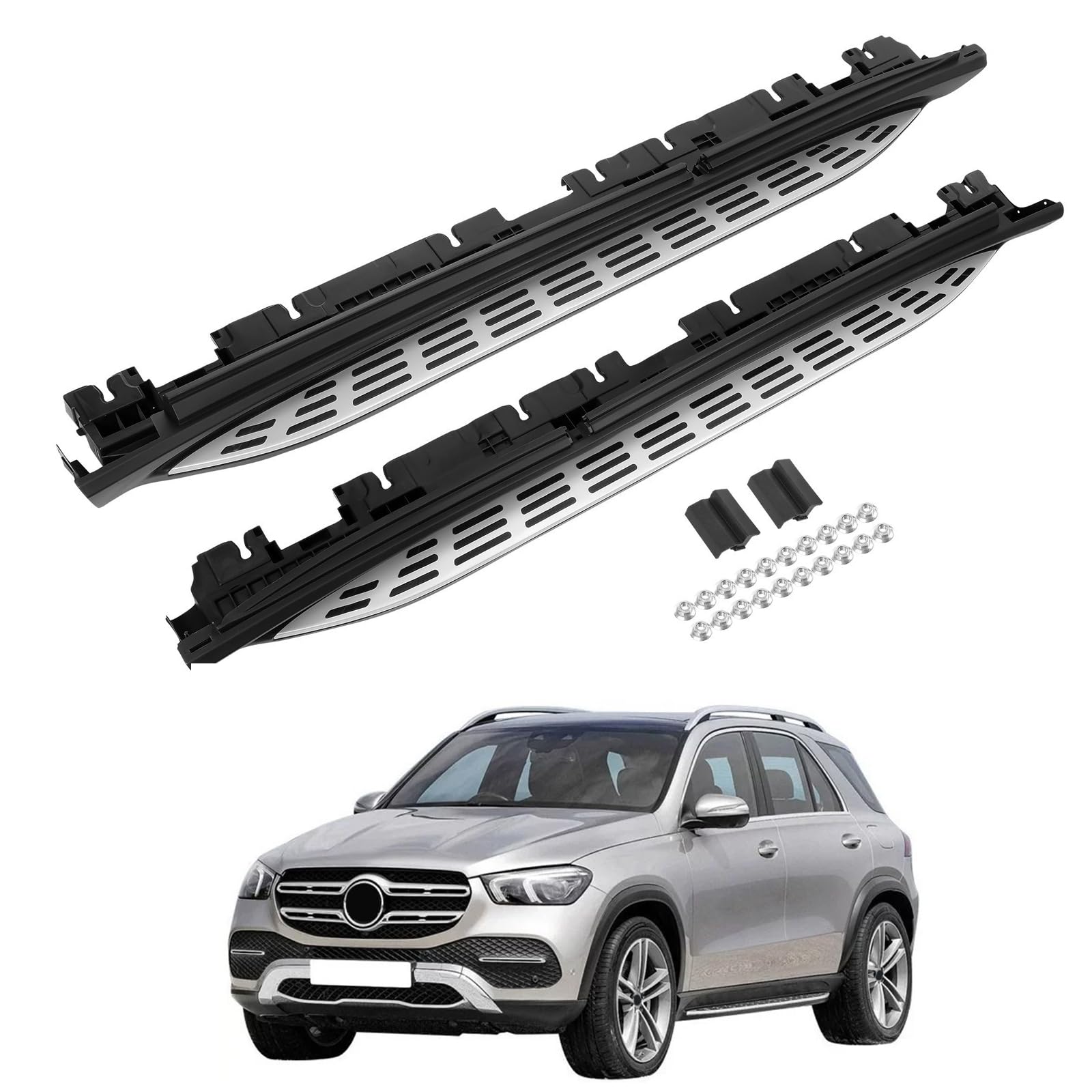 Trittbretter Seitenbrett Set Kompatibel mit Mercedes Benz GLE W167 V167 2019-2024, Belastbar bis 360KG, Seitenschweller mit Halterung, Aluminium Schweller, rutschfest, robust, Links & Rechts