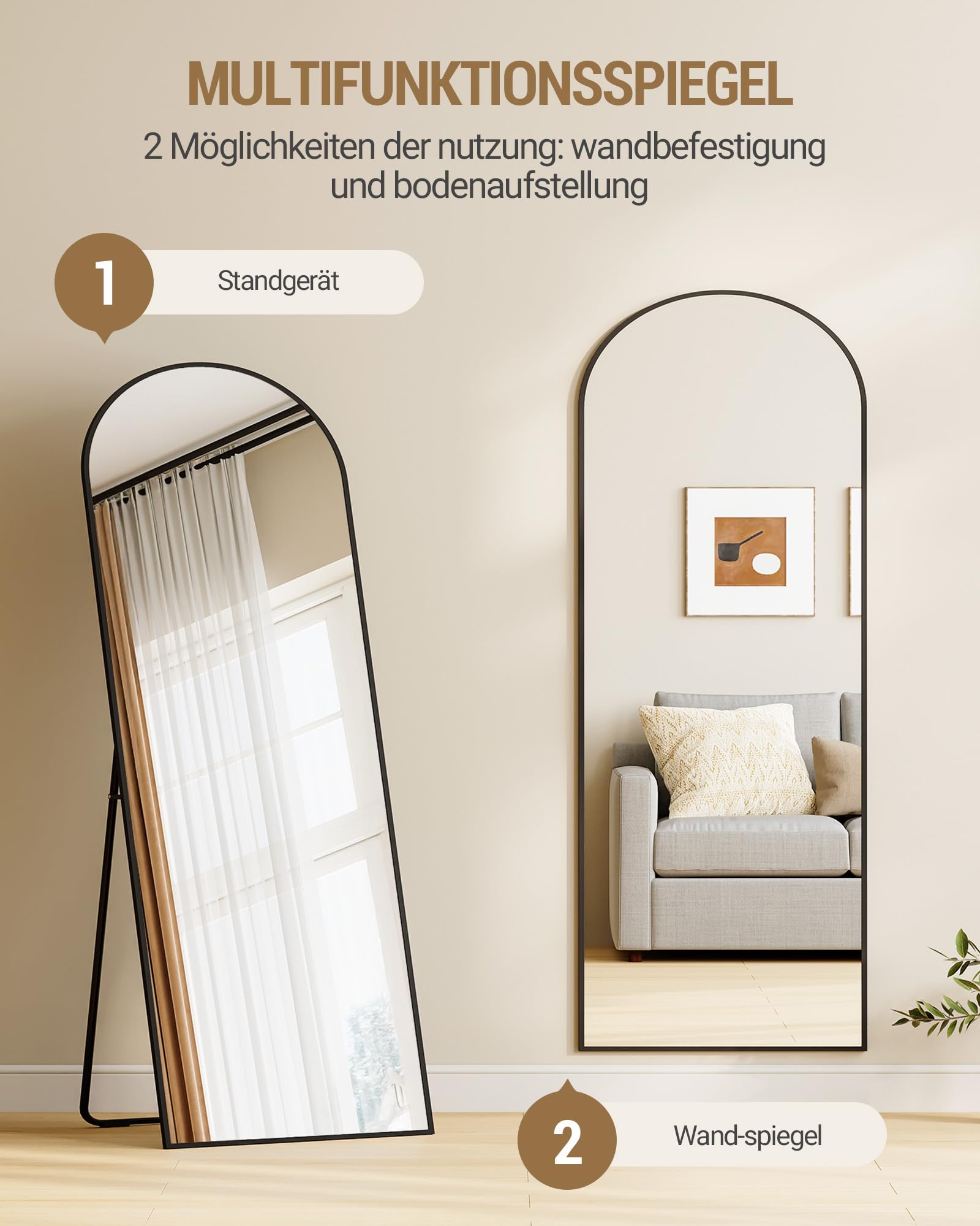 Hzuaneri Ganzkörperspiegel mit Aluminiumlegierung, 160 x 50 cm, Schwarz