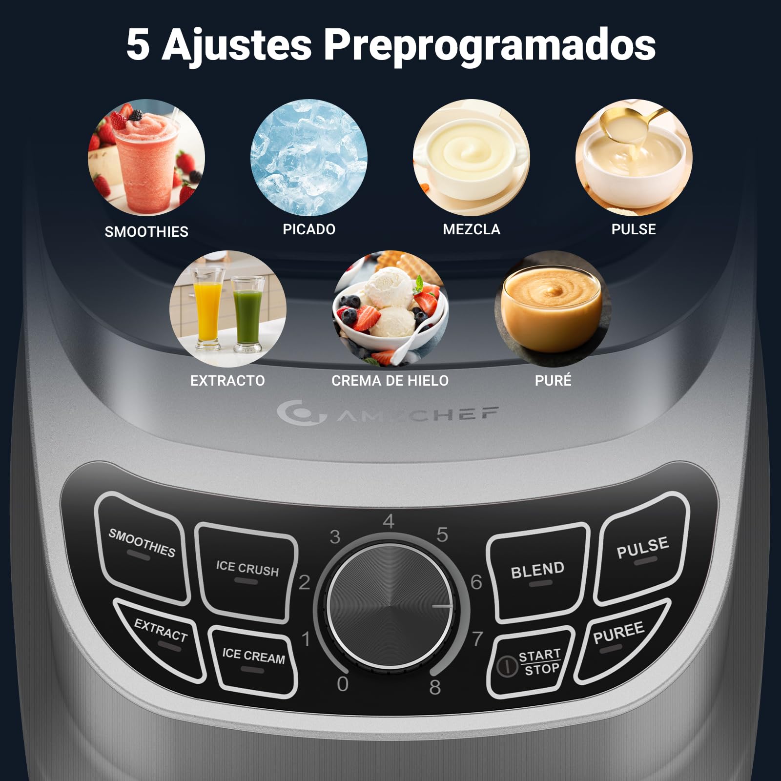 AMZCHEF Batidora de Vaso con 8 Velocidades Seleccionables | Batidora profesional hosteleria 1800W | 1.85 Litros Licuadoras para Zumos y Batidos, Smoothies, Frutas Congeladas, Pica Hielo