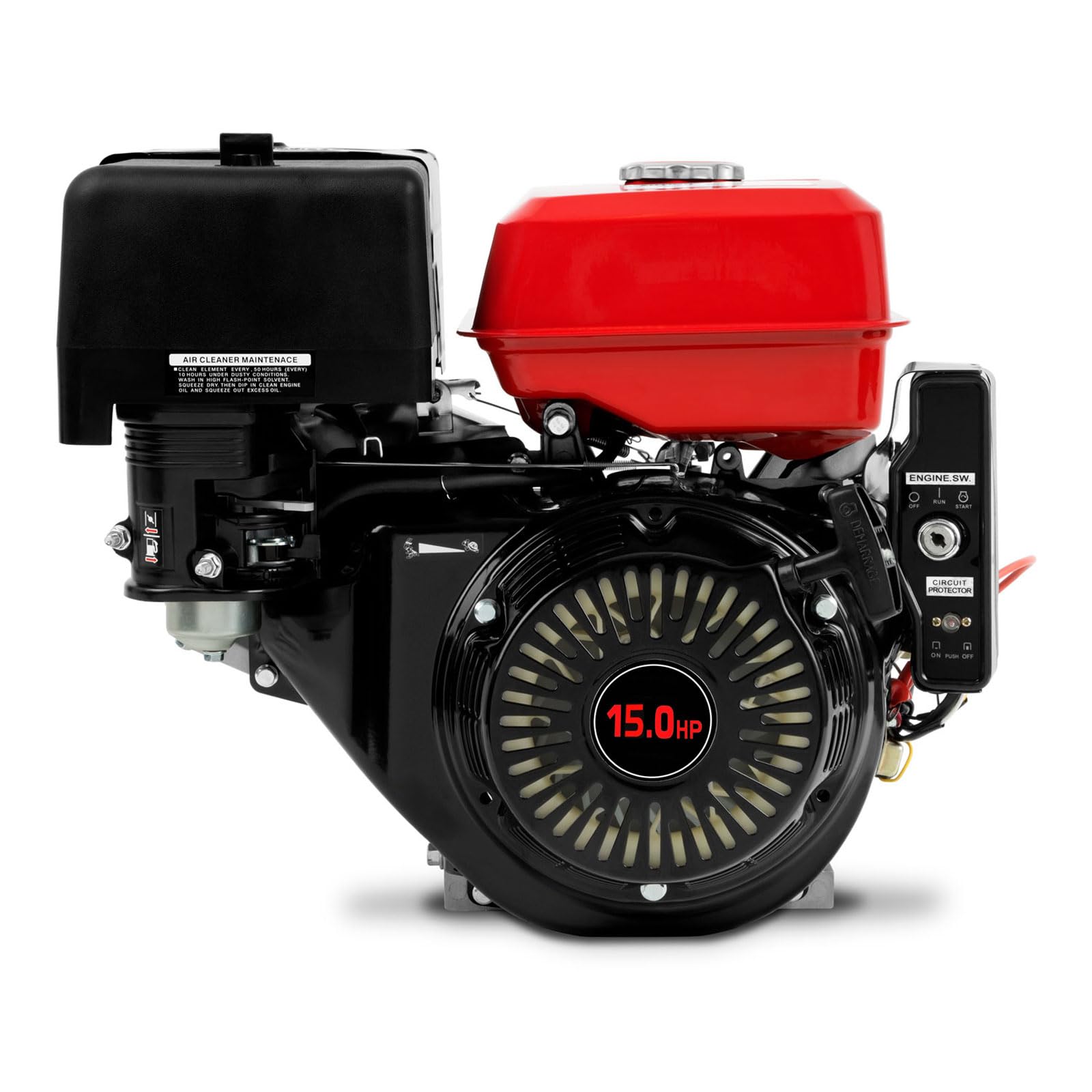 EBERTH 15 PS 11,03 kW Benzinmotor mit 25 mm Ø Welle, E-Start, 17ah 12V Batterie, Standmotor Kartmotor Antriebsmotor mit Ölmangelsicherung, 4-Takt 1 Zylinder Benzin Motor, 420 ccm Hubraum, luftgekühlt
