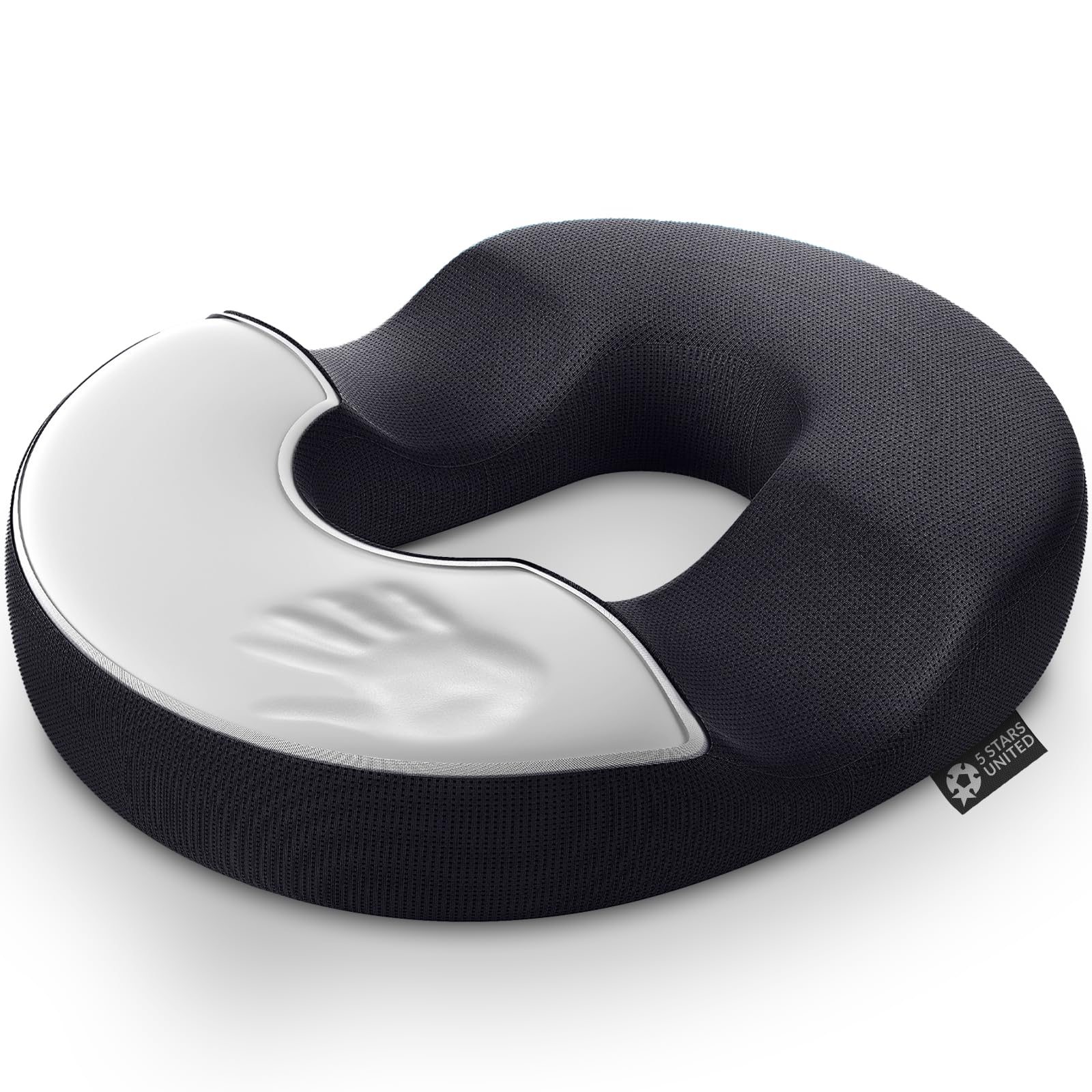 5 STARS UNITED Donut Cushion – Memory Foam Pillow for Sitting – Tailbone & Coccyx Support – Hemorrhoid-Friendly Ring Shape – Office Chair, Car, Desk & Wheelchair (Black, Small)