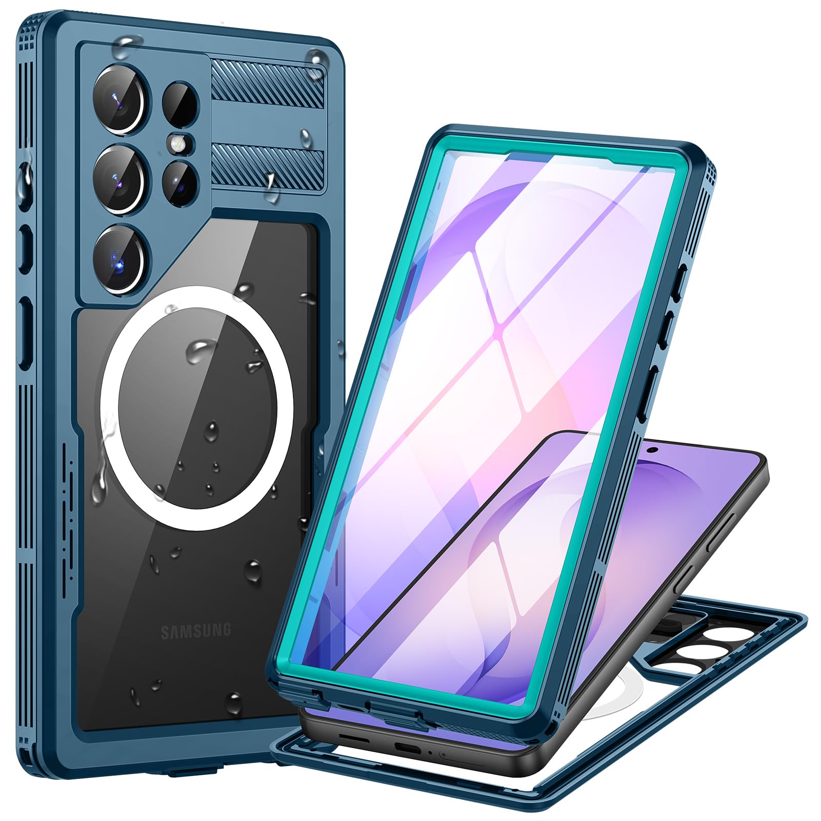 Hülle für Samsung Galaxy S26 Ultra Wasserdicht Kompatibel mit Magsafe, HandyHülle S26 Ultra 5G IP68 wasserdichte 360 Schutzhülle,Stoßfest Outdoor Panzerhülle mit Displayschutz,Blau