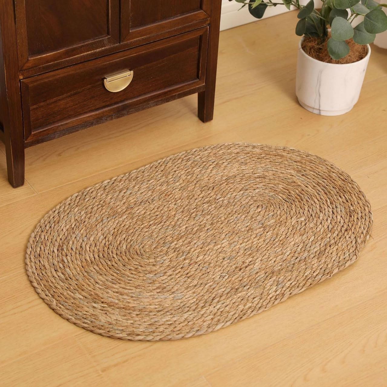 YDJIANCAI Reversible Oval Jute Area Rug - Hand Woven Natural Fiber