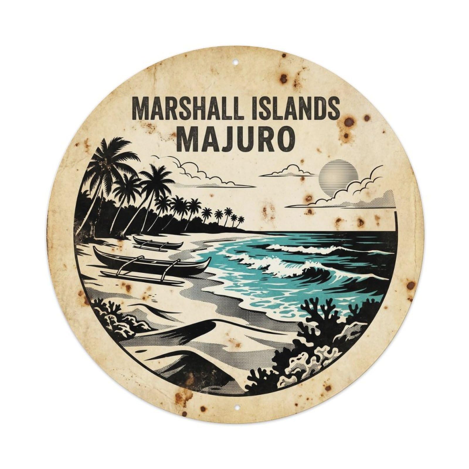 Marshall Islands Majuro Pacific Lagoon Monochrome Metal Tin Sign