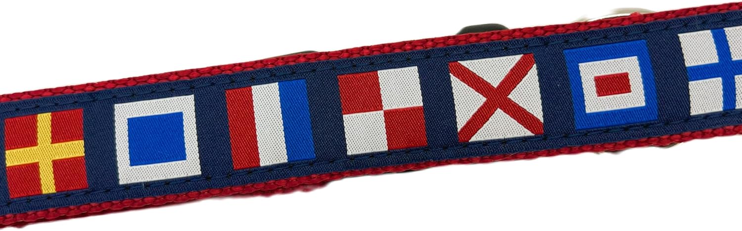 Preston Heavy Duty Adjustable Dog Collar or Dog Leash - Ideal Dog Collars and Leashes Come in Different Sizes for All Dogs. Nautical Code Flag (X-Small Collar 3/4 inch)