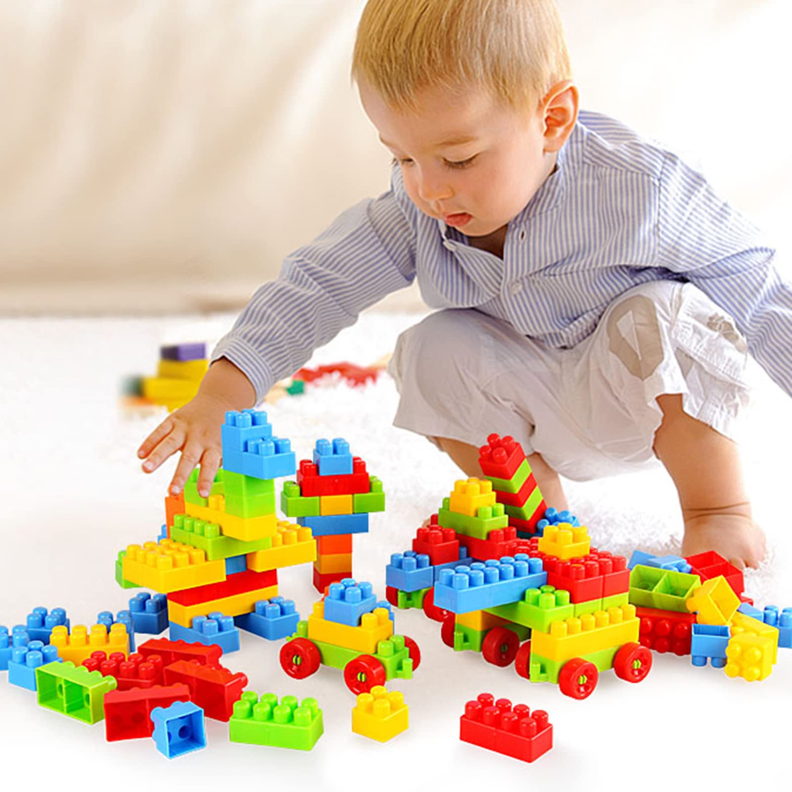 Beauenty Compatible Blocks Stackable 3D Toys for Kids, Soft Plastic Building Block Set, Wonder Builders with Interlocking,Multicolour (Style 1)