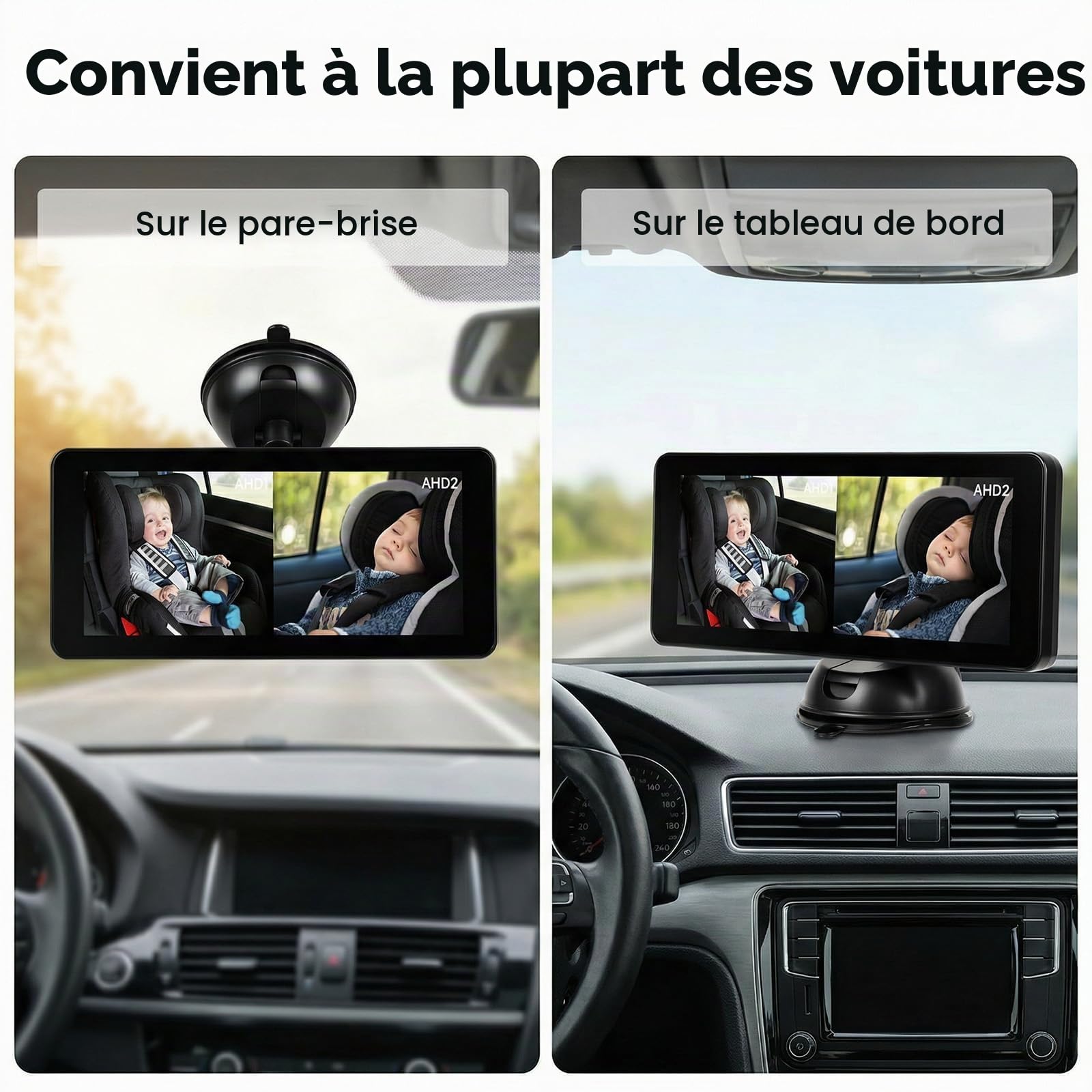 SIXTOP Caméra Bébé pour Voiture, Moniteur IPS 6,86 Pouces avec 2 Caméras HD Arrière (Siège), Vision Nocturne & Angle Large de 90°, Installation Sûre et Stable pour Voiture/SUV/Van