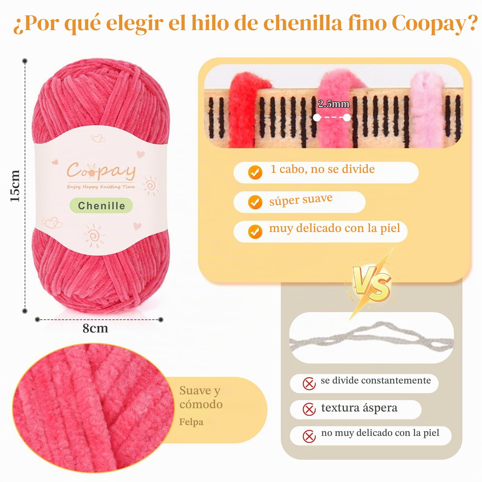 Coopay Hilo de felpilla de 600 g (12 x 50 g), hilo de chenilla delgado para tejer y ganchillo, juego de hilos de felpilla finos de terciopelo suave para mantas de ganchillo, muñecas de felpa, bufandas