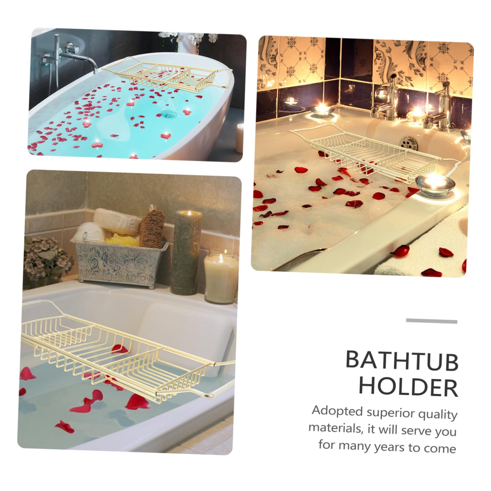 Bandeja Organizadora De Bambú Para Bañera Con Laterales Extensibles Y Estante De Acero Inoxidable Para Bañera Con Soporte Para Barra De Sonido Y Jabonera - Dorado - 63 X 20 X 4 Cm, Dorado - 63 X 20 X