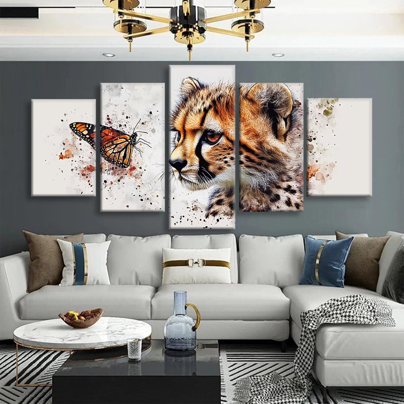 5 sztuk Diament Motyl Malarstwo Leopard Diament Malarstwo Dorośli DIY Zestaw do malowania diamentowego dla dorosłych Zestaw do haftu krzyżykowego Diamentowe malowanie do dekoracji ścian domu 175x90cm