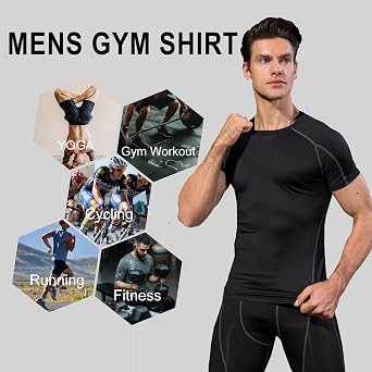 Men's Compression Shirts for Workout Moisture Wicking Quick Dry Running Athletic Base Layer Short Sleeve