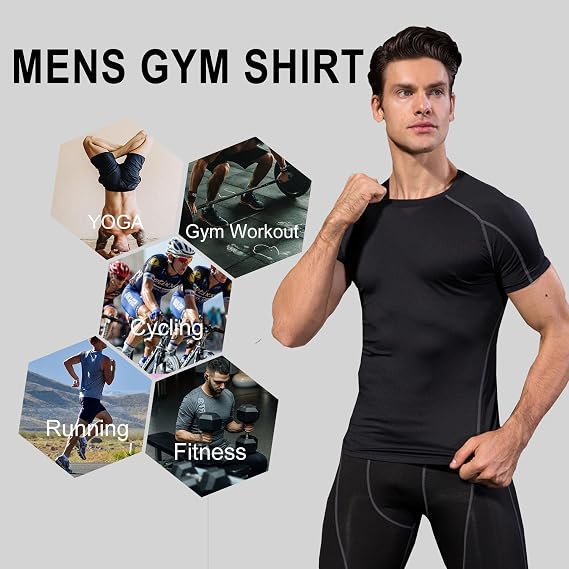 Men's Compression Shirts for Workout Moisture Wicking Quick Dry Running Athletic Base Layer Short Sleeve