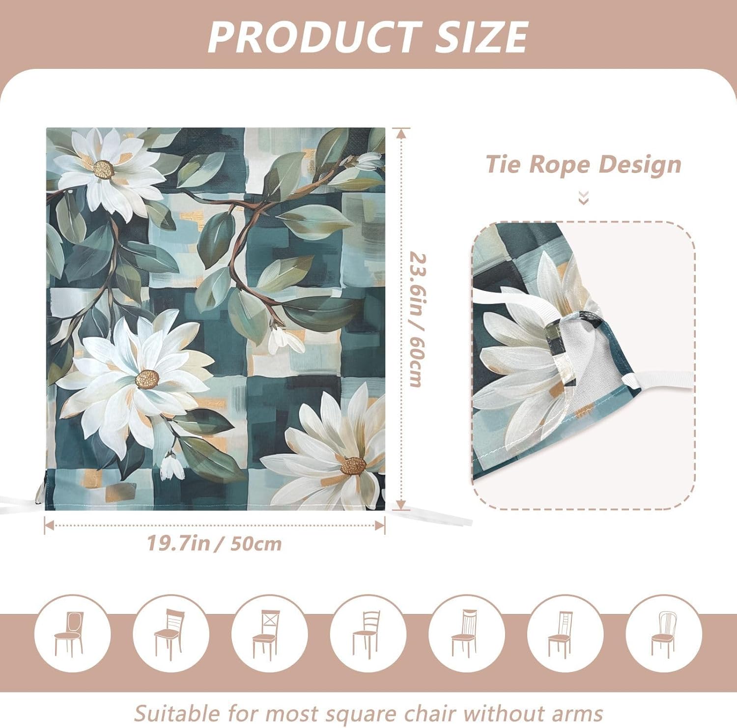 ALAZA Vintage Daisy Floral Chair Back Cover Set of 6, Washable Reusable Removable Chair Slipcovers Decorative Chair Cover for Home Kitchen Wedding Party