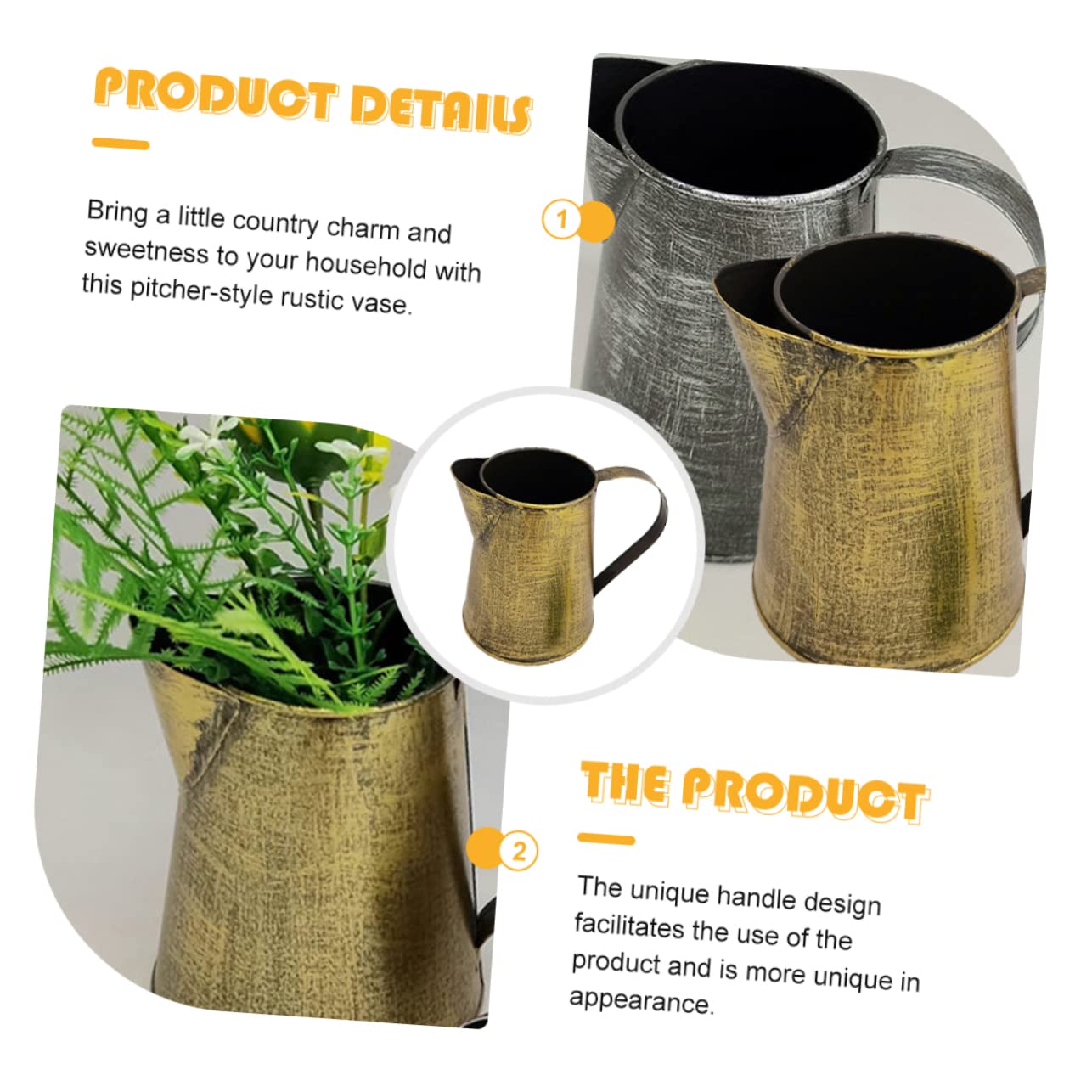 Happyyami Decorative Planter Iron Flower Pot Vintage Galvanized Planter Flower Pot Handle Metal Pitcher Holder