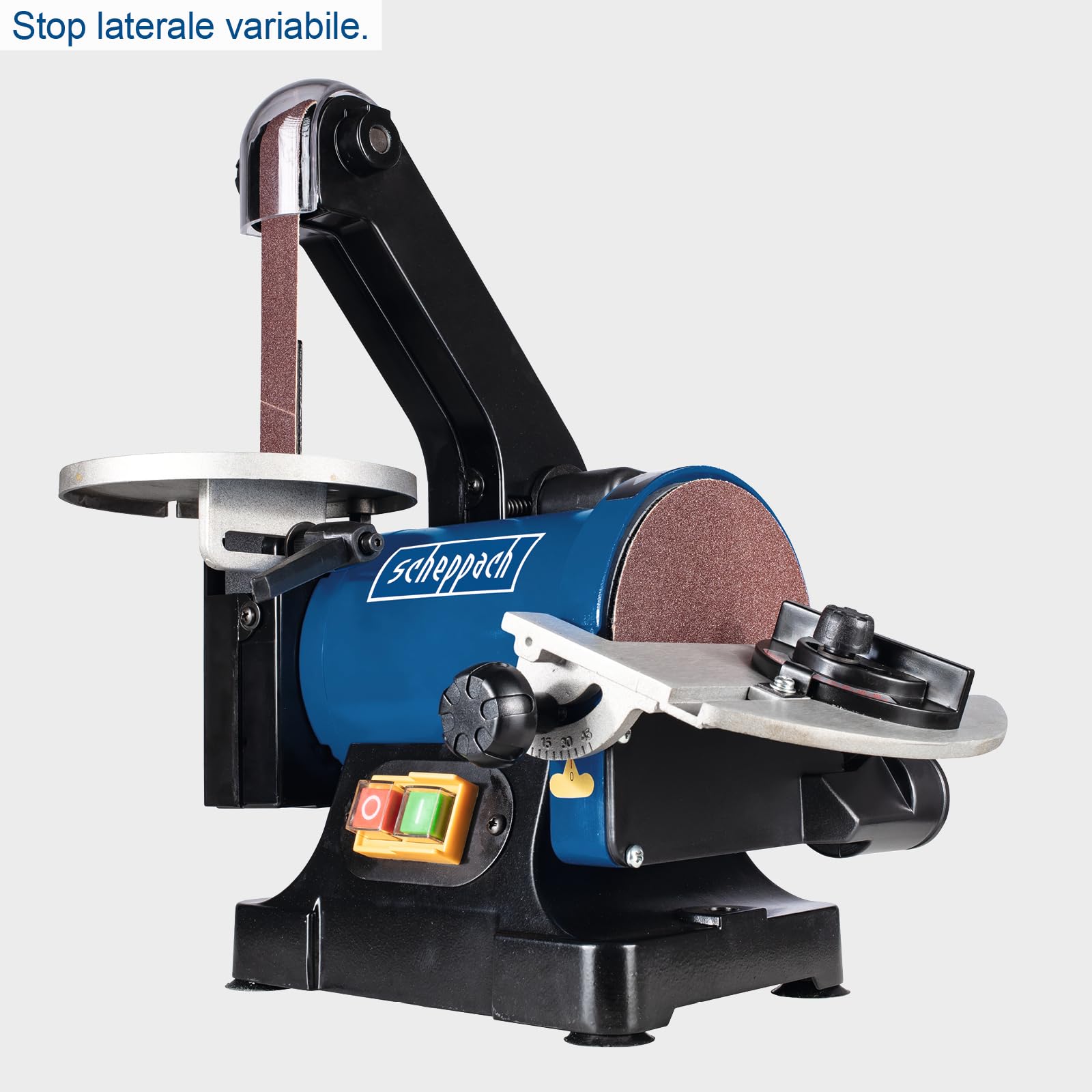 Scheppach BTS700 levigatrice a nastro 250W 762x25,4mm disco Ø125mm tavolo regolabile 90°-45° 816 m/min