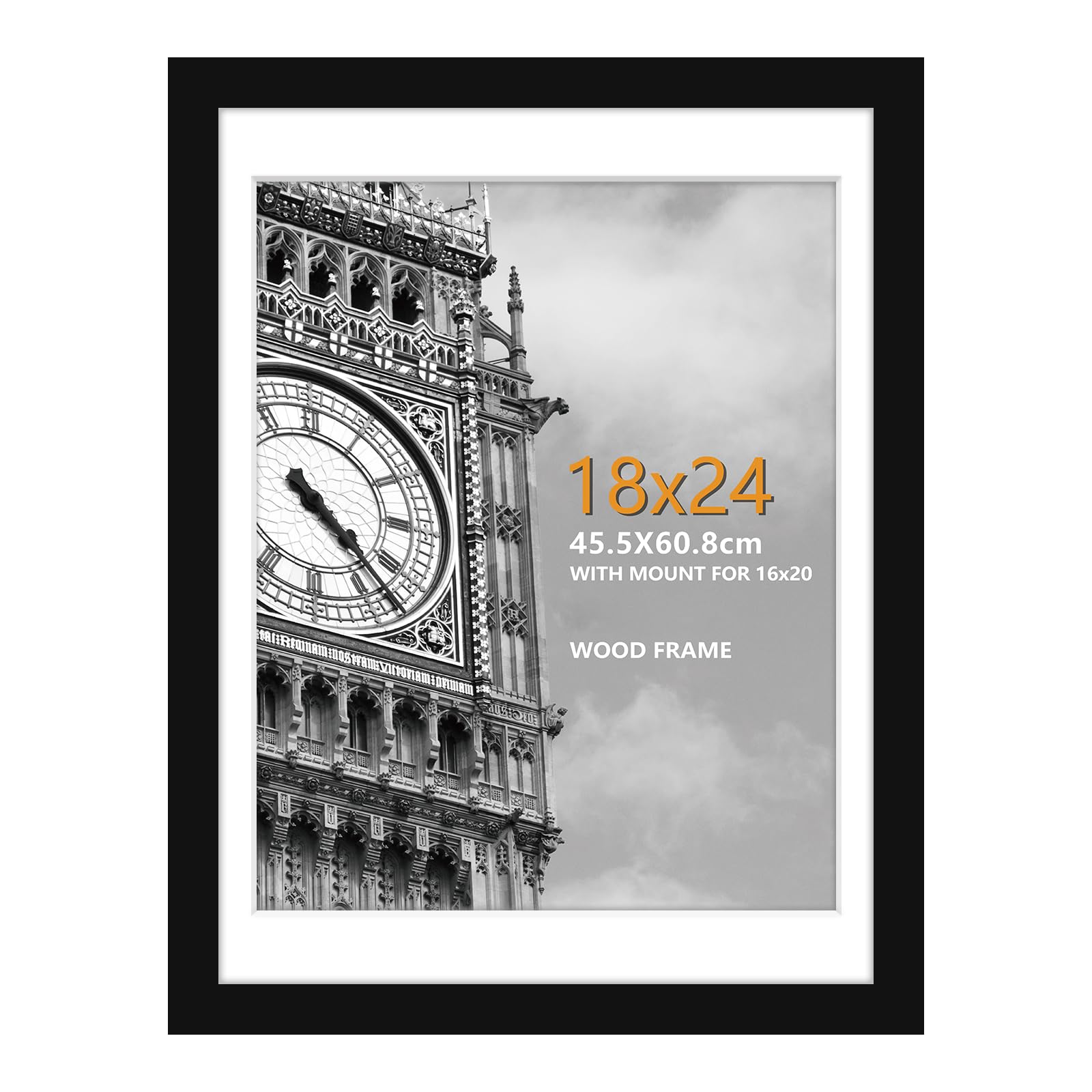 18 x 24 Inch Frame, 100% Solid Wood Black Photo Frame with Plexiglass Front