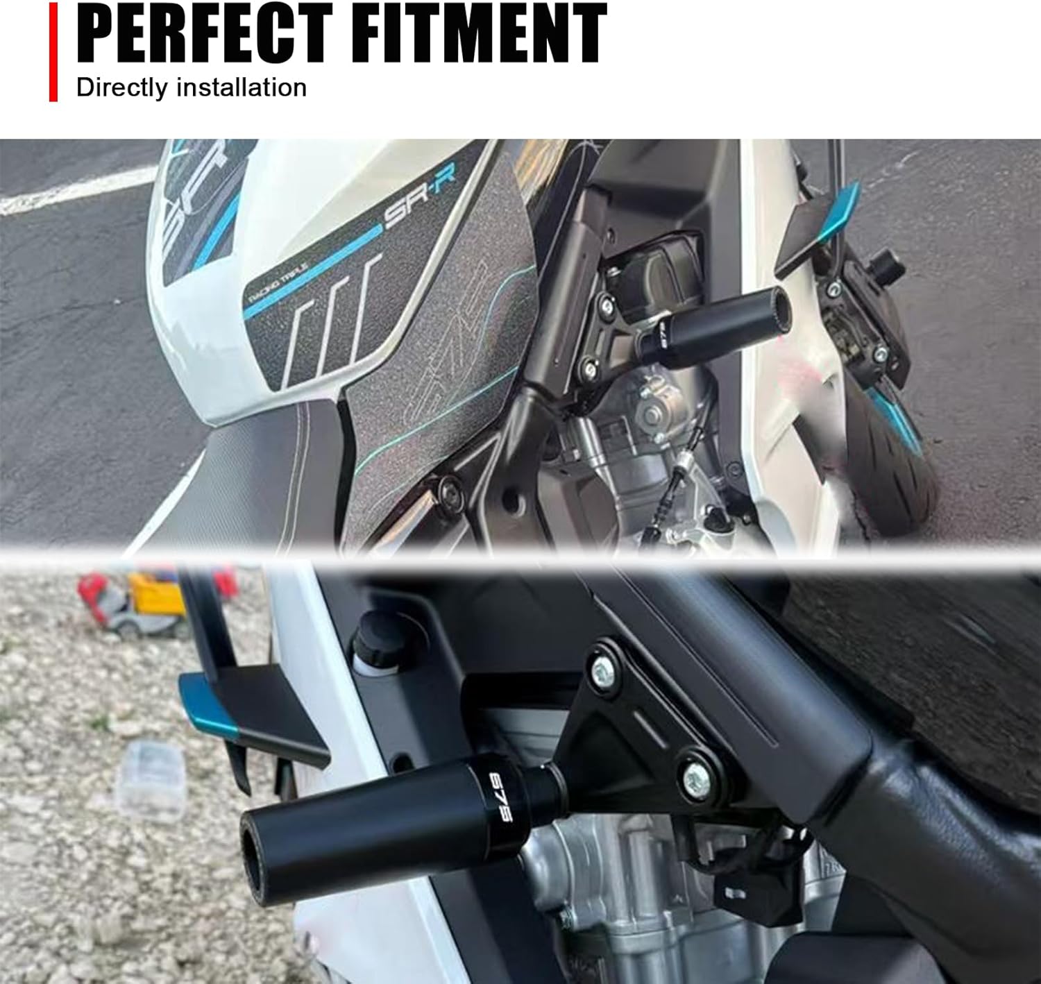 Black Motorcycle Crash Bars Frame Sliders Engine Guard Protector Compatible with CFMOTO 675SS/675NK 2025,Especially Designed,Directly Installation,CFMOTO 675SS Accessories