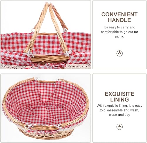 Miniatura 3 de HANABASS Cesta de picnic ovalada de mimbre tejida con asas dobles para recolección de huevos, dulces, compras, acampar al aire libre, almacenamiento